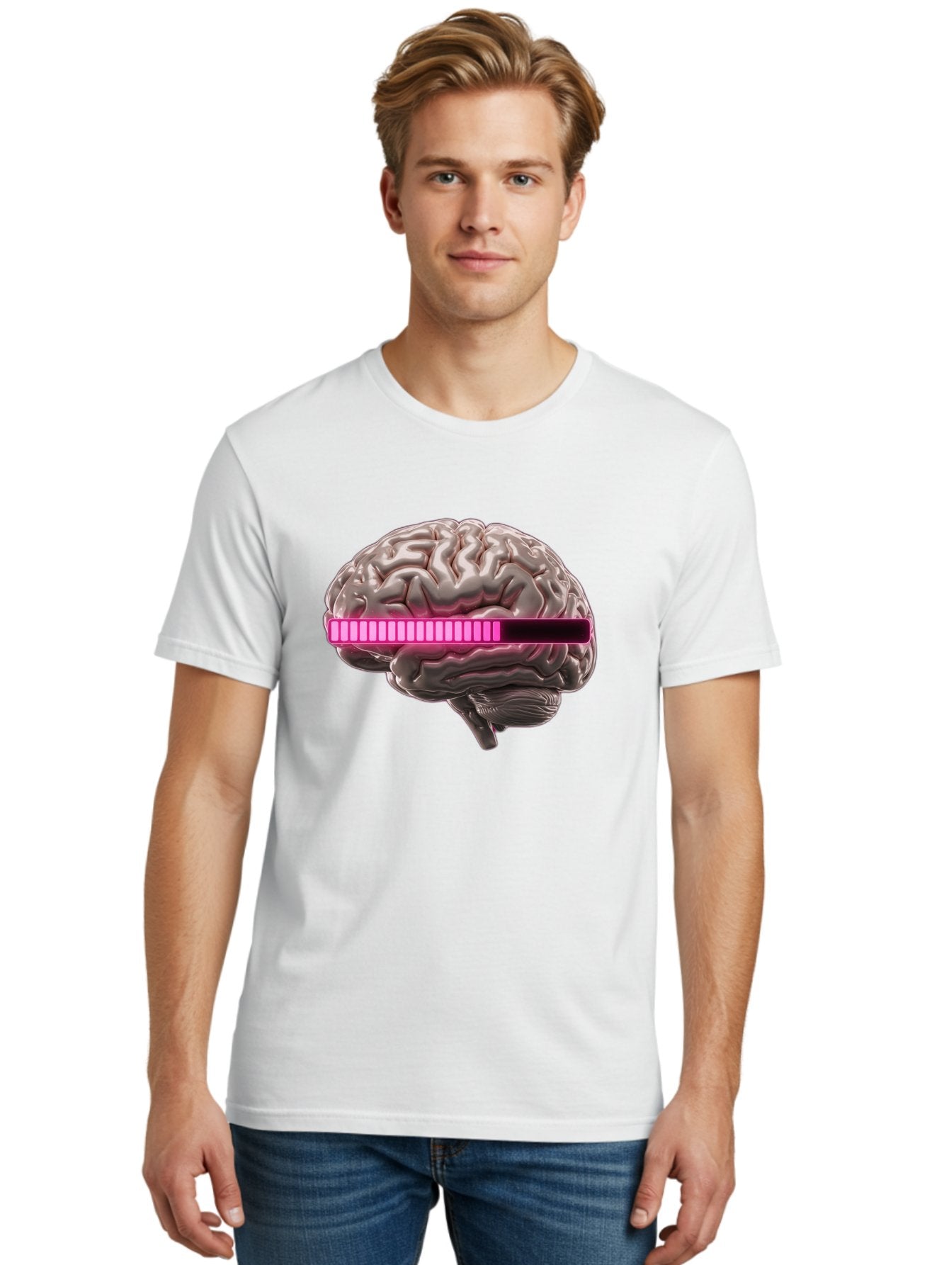Brain-With-Equalizer Men'S Graphic Tee, 100% Cotton, Comfortable Casual Summer Wear, Machine Washable, Human Brain, Sound Equalizer, Music Visualization, Audio Technology, Neuroscience, Cognitive Function, Digital Art, Futuristic Design Baa215 26