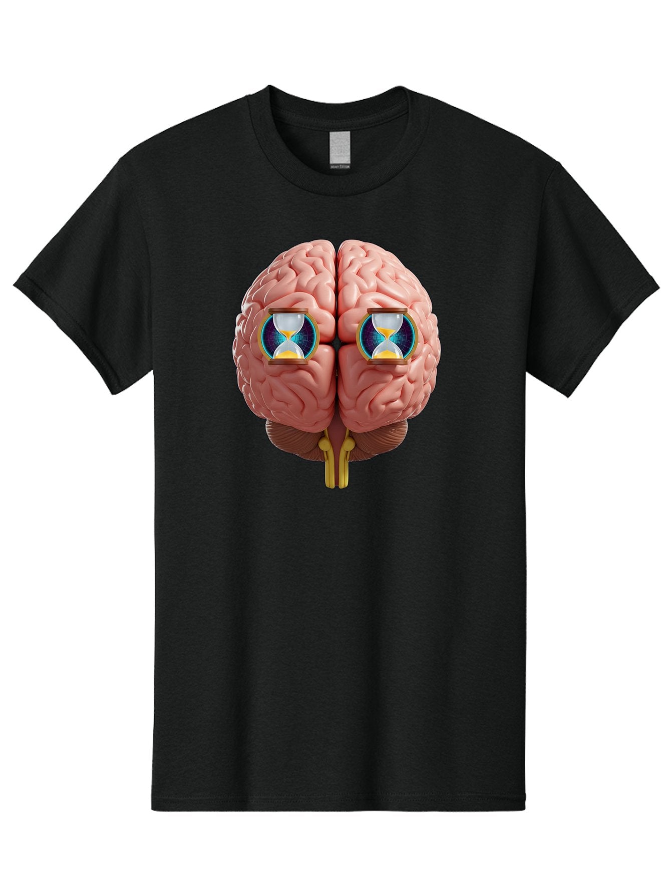 Brain-With-Hourglasses Men'S Graphic Tee, 100% Cotton, Comfortable Casual Summer Wear, Machine Washable, Human Brain Illustration, Hourglasses In Brain, Time Passing, Cognitive Function, Mental Processing, Brain Activity, Neuroscience Concept, Baa216 8