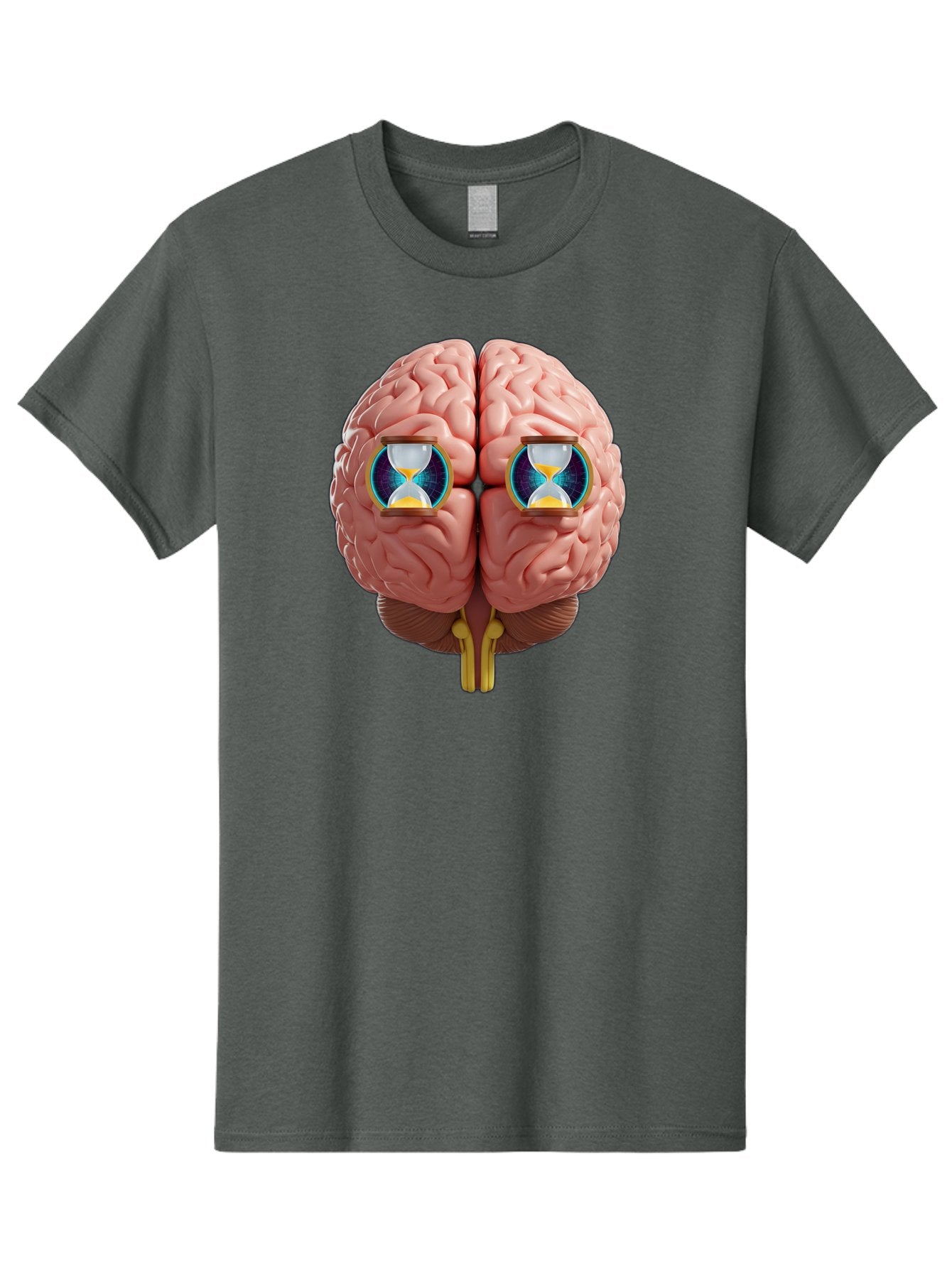 Brain-With-Hourglasses Men'S Graphic Tee, 100% Cotton, Comfortable Casual Summer Wear, Machine Washable, Human Brain Illustration, Hourglasses In Brain, Time Passing, Cognitive Function, Mental Processing, Brain Activity, Neuroscience Concept, Baa216 10