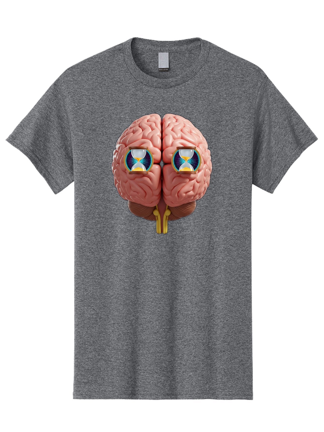 Brain-With-Hourglasses Men'S Graphic Tee, 100% Cotton, Comfortable Casual Summer Wear, Machine Washable, Human Brain Illustration, Hourglasses In Brain, Time Passing, Cognitive Function, Mental Processing, Brain Activity, Neuroscience Concept, Baa216 14