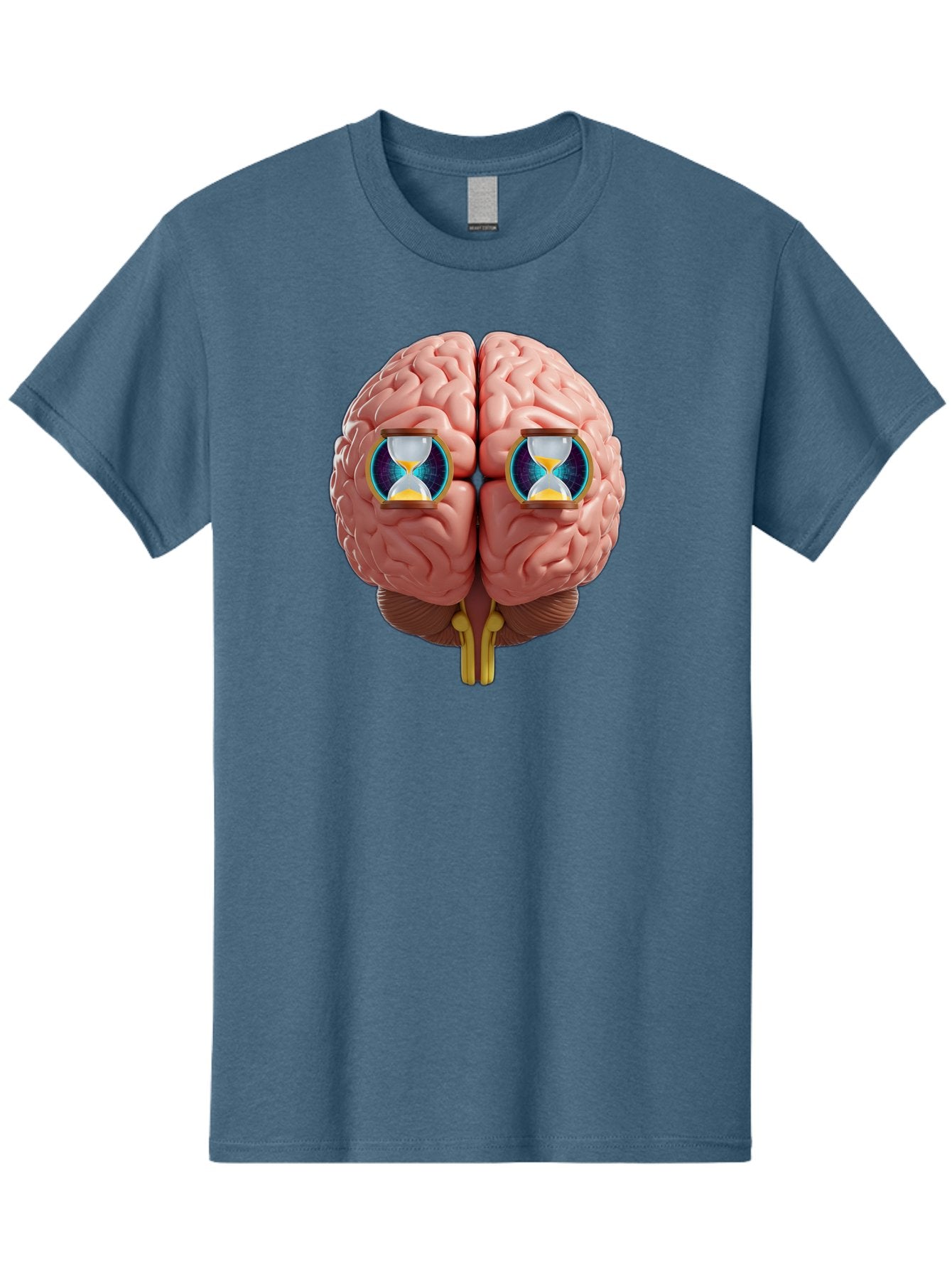 Brain-With-Hourglasses Men'S Graphic Tee, 100% Cotton, Comfortable Casual Summer Wear, Machine Washable, Human Brain Illustration, Hourglasses In Brain, Time Passing, Cognitive Function, Mental Processing, Brain Activity, Neuroscience Concept, Baa216 12