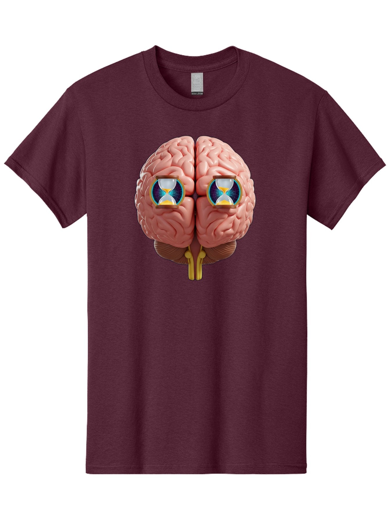 Brain-With-Hourglasses Men'S Graphic Tee, 100% Cotton, Comfortable Casual Summer Wear, Machine Washable, Human Brain Illustration, Hourglasses In Brain, Time Passing, Cognitive Function, Mental Processing, Brain Activity, Neuroscience Concept, Baa216