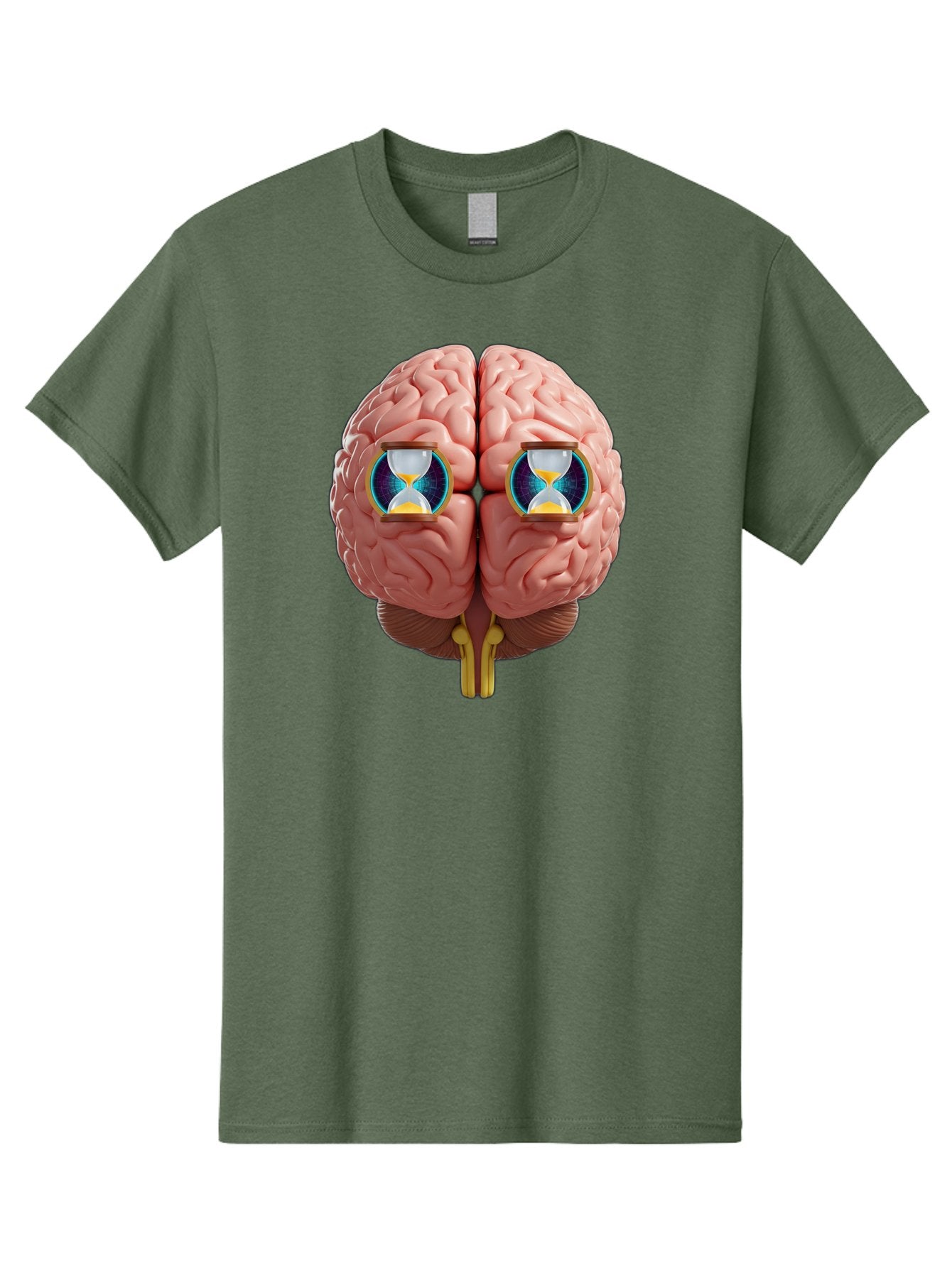 Brain-With-Hourglasses Men'S Graphic Tee, 100% Cotton, Comfortable Casual Summer Wear, Machine Washable, Human Brain Illustration, Hourglasses In Brain, Time Passing, Cognitive Function, Mental Processing, Brain Activity, Neuroscience Concept, Baa216 7
