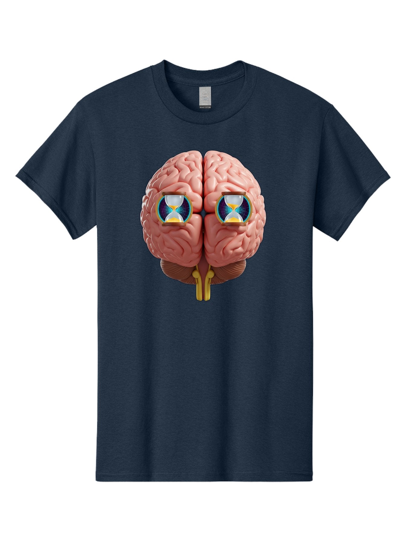 Brain-With-Hourglasses Men'S Graphic Tee, 100% Cotton, Comfortable Casual Summer Wear, Machine Washable, Human Brain Illustration, Hourglasses In Brain, Time Passing, Cognitive Function, Mental Processing, Brain Activity, Neuroscience Concept, Baa216 9