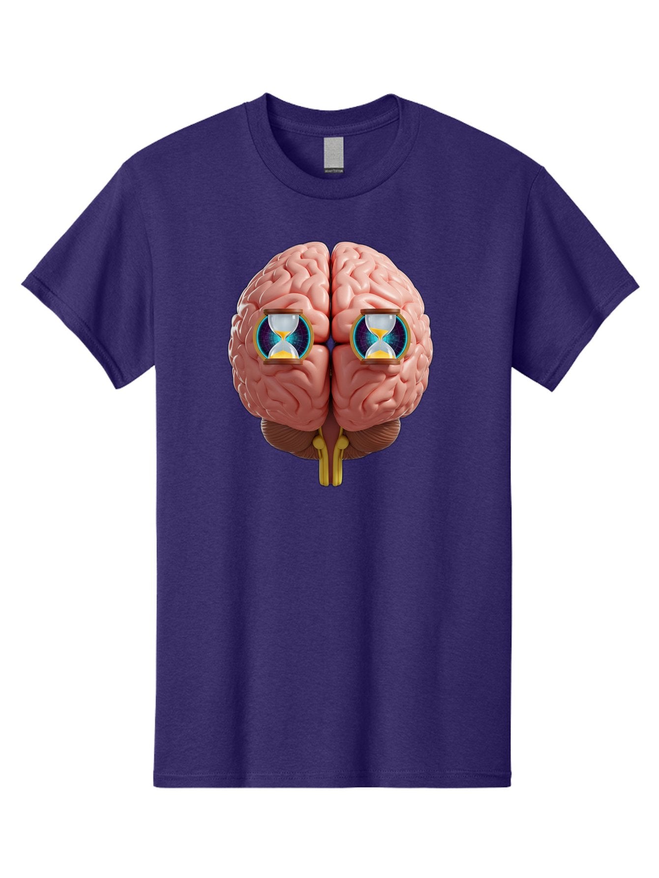 Brain-With-Hourglasses Men'S Graphic Tee, 100% Cotton, Comfortable Casual Summer Wear, Machine Washable, Human Brain Illustration, Hourglasses In Brain, Time Passing, Cognitive Function, Mental Processing, Brain Activity, Neuroscience Concept, Baa216 3