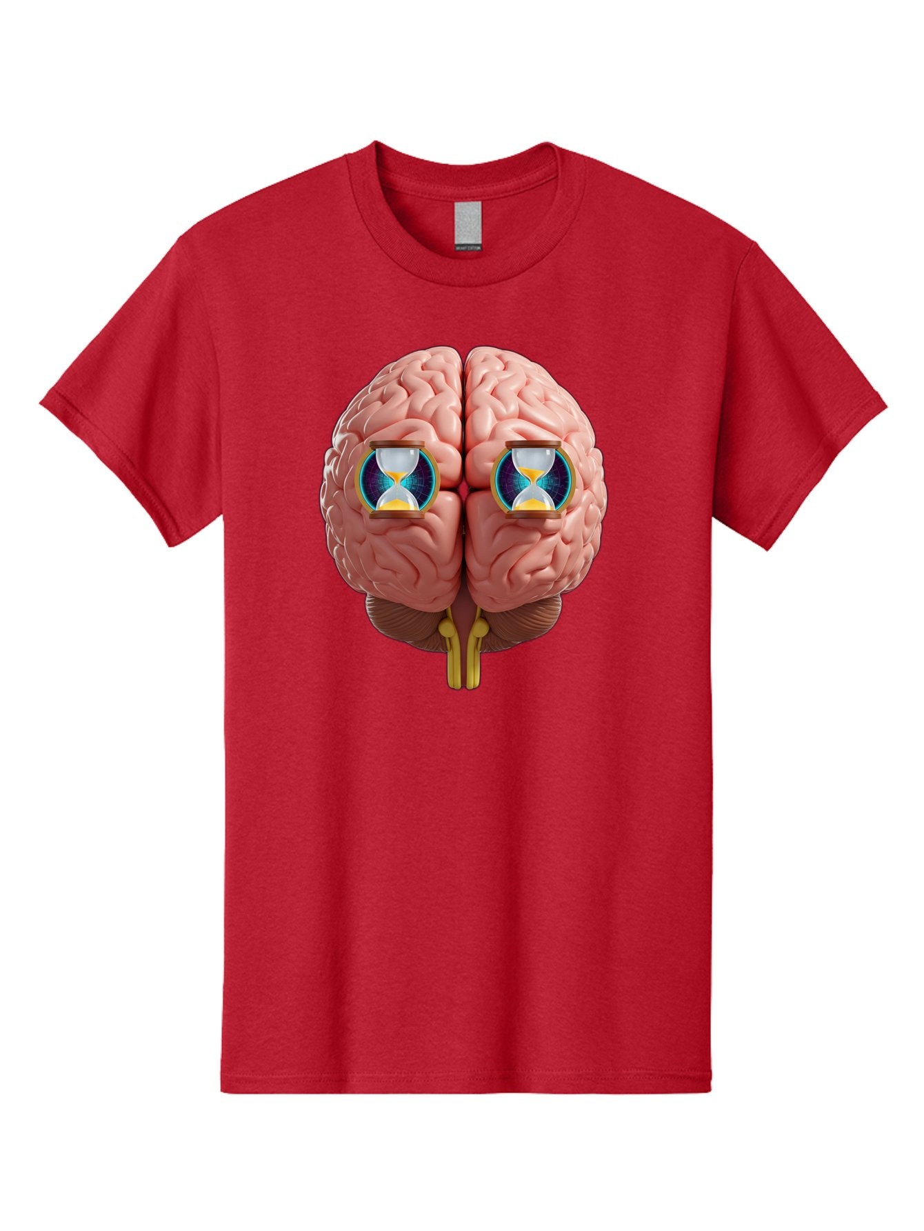 Brain-With-Hourglasses Men'S Graphic Tee, 100% Cotton, Comfortable Casual Summer Wear, Machine Washable, Human Brain Illustration, Hourglasses In Brain, Time Passing, Cognitive Function, Mental Processing, Brain Activity, Neuroscience Concept, Baa216 4
