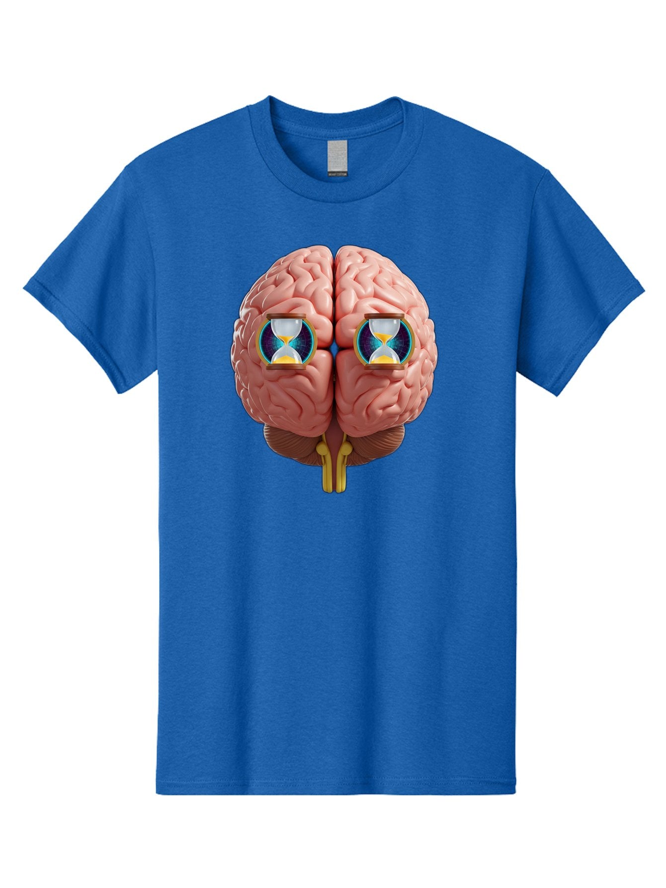Brain-With-Hourglasses Men'S Graphic Tee, 100% Cotton, Comfortable Casual Summer Wear, Machine Washable, Human Brain Illustration, Hourglasses In Brain, Time Passing, Cognitive Function, Mental Processing, Brain Activity, Neuroscience Concept, Baa216 15