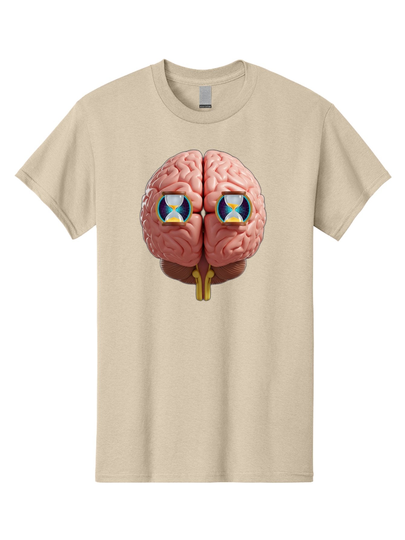 Brain-With-Hourglasses Men'S Graphic Tee, 100% Cotton, Comfortable Casual Summer Wear, Machine Washable, Human Brain Illustration, Hourglasses In Brain, Time Passing, Cognitive Function, Mental Processing, Brain Activity, Neuroscience Concept, Baa216 11