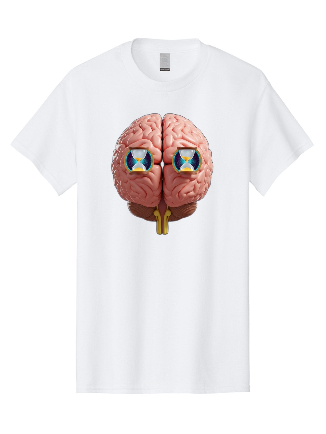 Brain-With-Hourglasses Men'S Graphic Tee, 100% Cotton, Comfortable Casual Summer Wear, Machine Washable, Human Brain Illustration, Hourglasses In Brain, Time Passing, Cognitive Function, Mental Processing, Brain Activity, Neuroscience Concept, Baa216 13