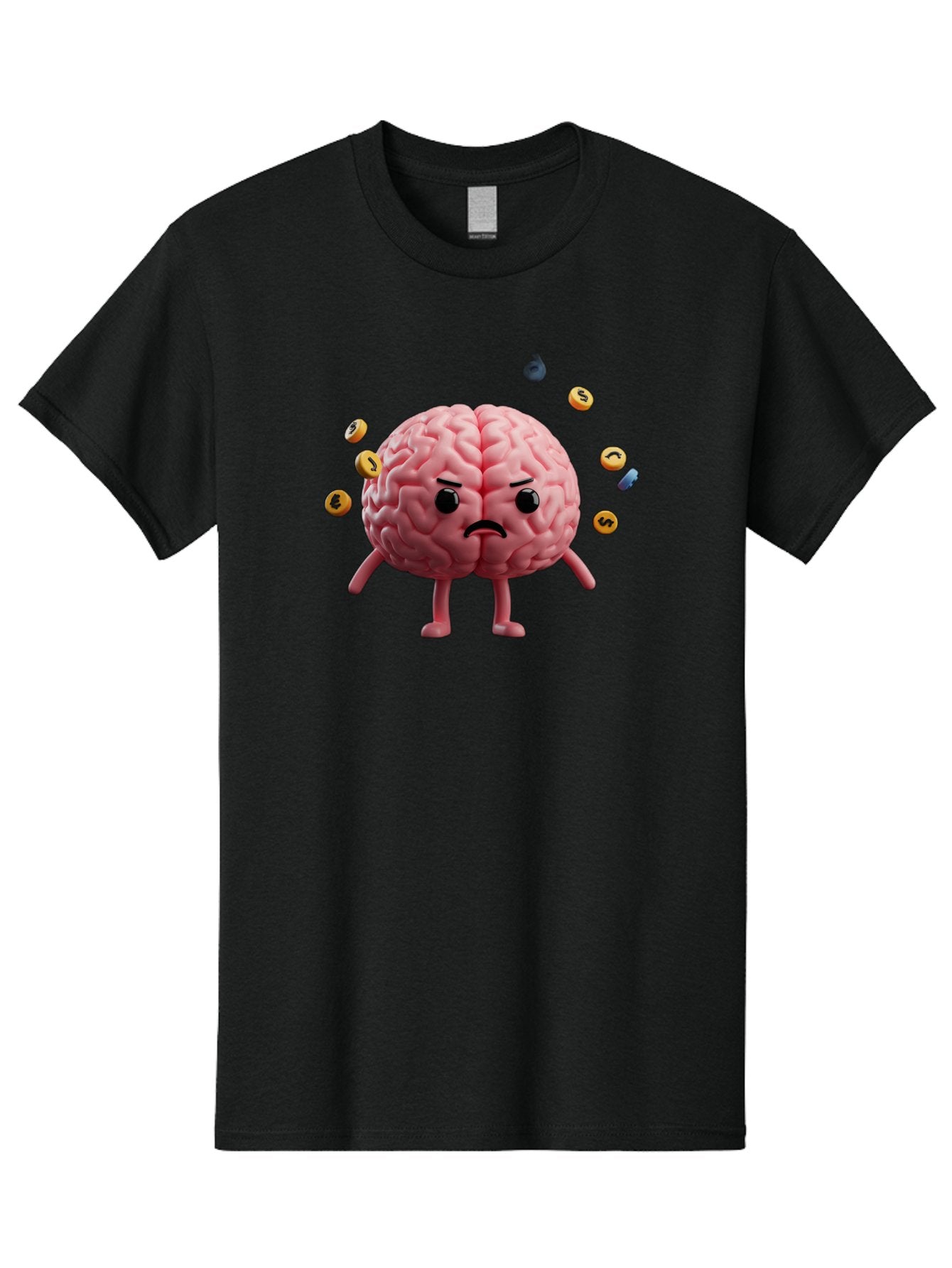 Brain-With-Legs-And-Arms Men'S Graphic Tee, 100% Cotton, Comfortable Casual Summer Wear, Machine Washable, Cartoon Brain, Angry Face, Frowning, Confused Expression, Scattered Pills, Medication, Health Issue, Cognitive Function, Baa217 12