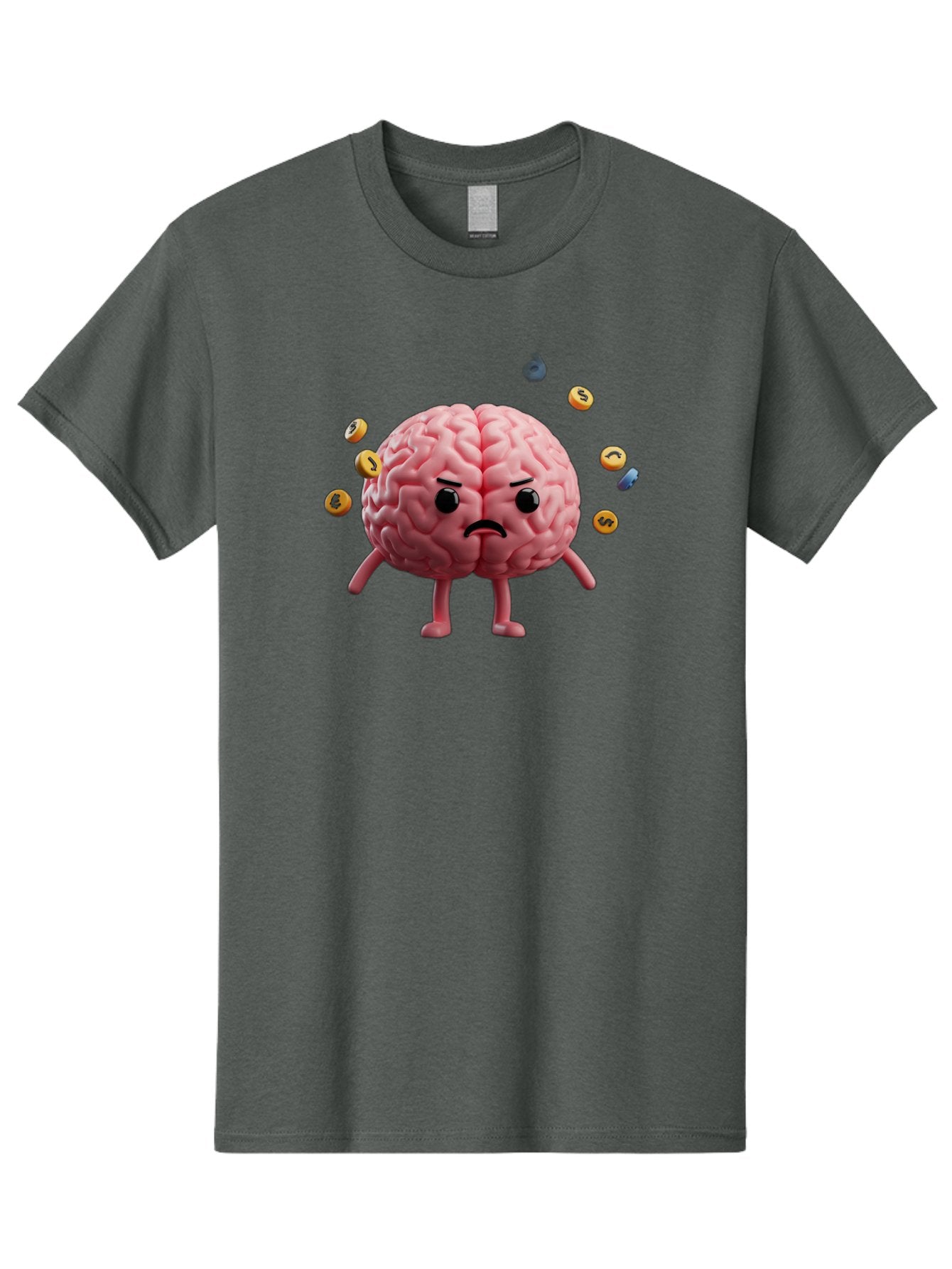 Brain-With-Legs-And-Arms Men'S Graphic Tee, 100% Cotton, Comfortable Casual Summer Wear, Machine Washable, Cartoon Brain, Angry Face, Frowning, Confused Expression, Scattered Pills, Medication, Health Issue, Cognitive Function, Baa217 14