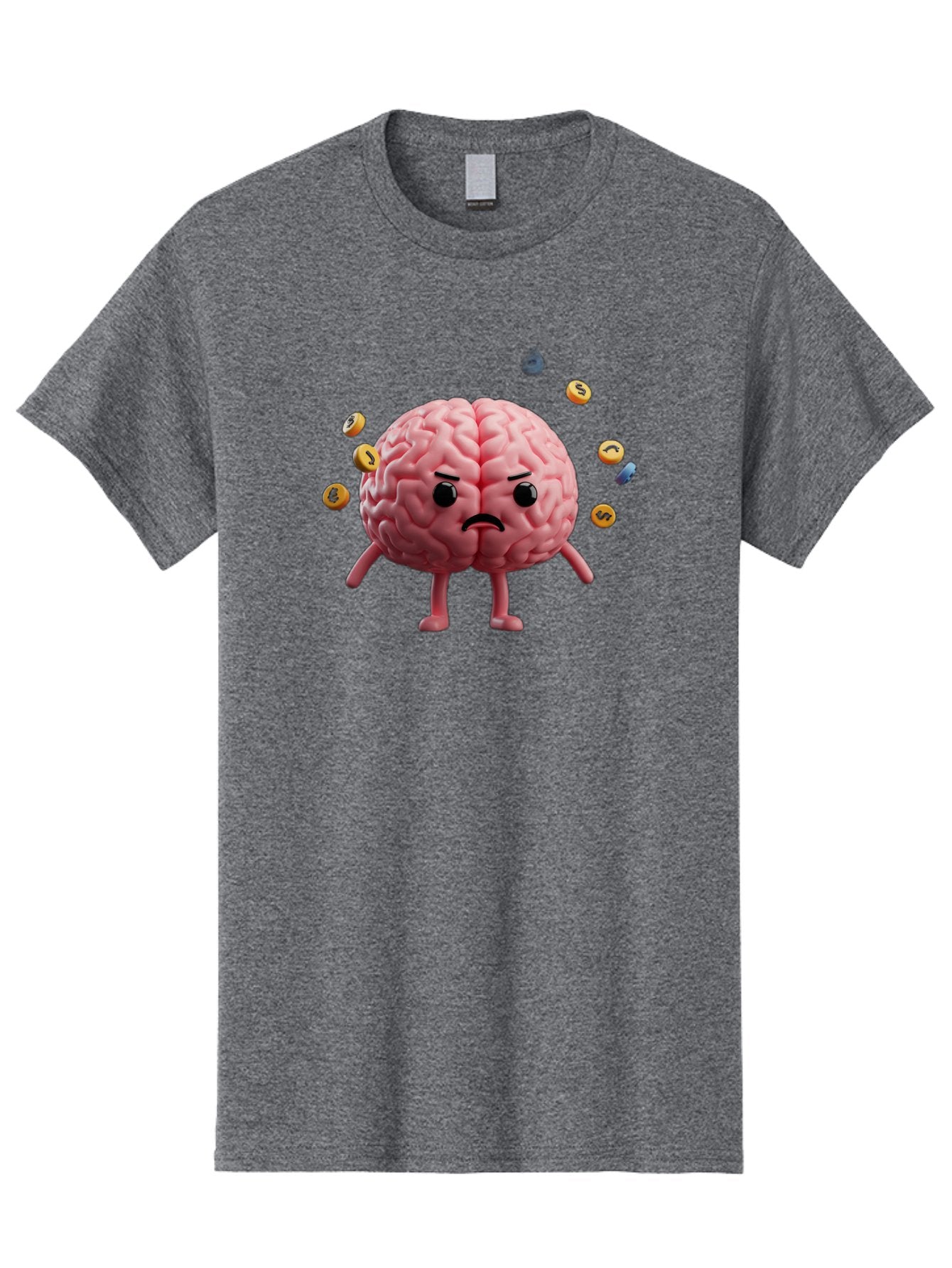 Brain-With-Legs-And-Arms Men'S Graphic Tee, 100% Cotton, Comfortable Casual Summer Wear, Machine Washable, Cartoon Brain, Angry Face, Frowning, Confused Expression, Scattered Pills, Medication, Health Issue, Cognitive Function, Baa217 15
