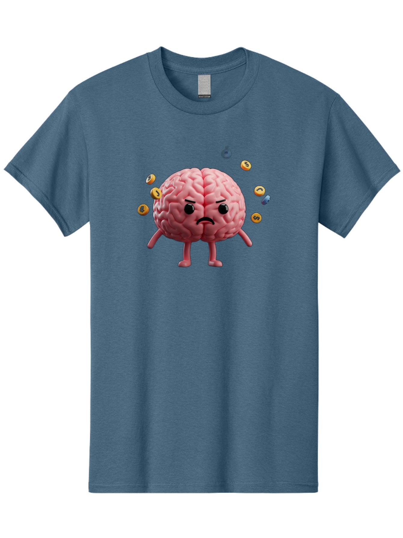 Brain-With-Legs-And-Arms Men'S Graphic Tee, 100% Cotton, Comfortable Casual Summer Wear, Machine Washable, Cartoon Brain, Angry Face, Frowning, Confused Expression, Scattered Pills, Medication, Health Issue, Cognitive Function, Baa217 6