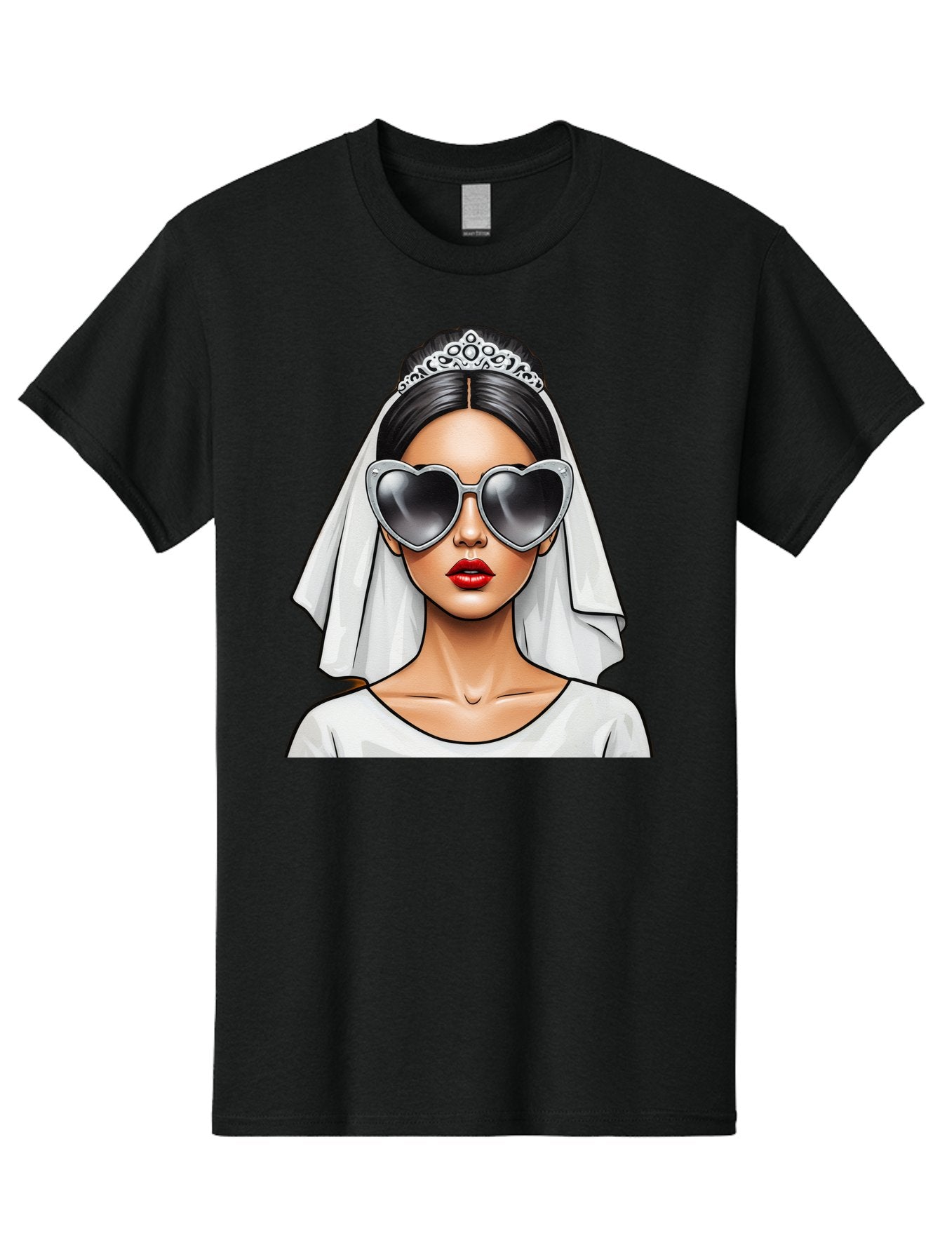 Bride-1 Men'S Graphic Tee, 100% Cotton, Comfortable Casual Summer Wear, Machine Washable, Bride Wearing Sunglasses, Heart-Shaped Shades, White Veil, Red Lips, Elegant Style, Fashionable Bride, Modern Wedding Attire, Trendy Accessories Baa218 8