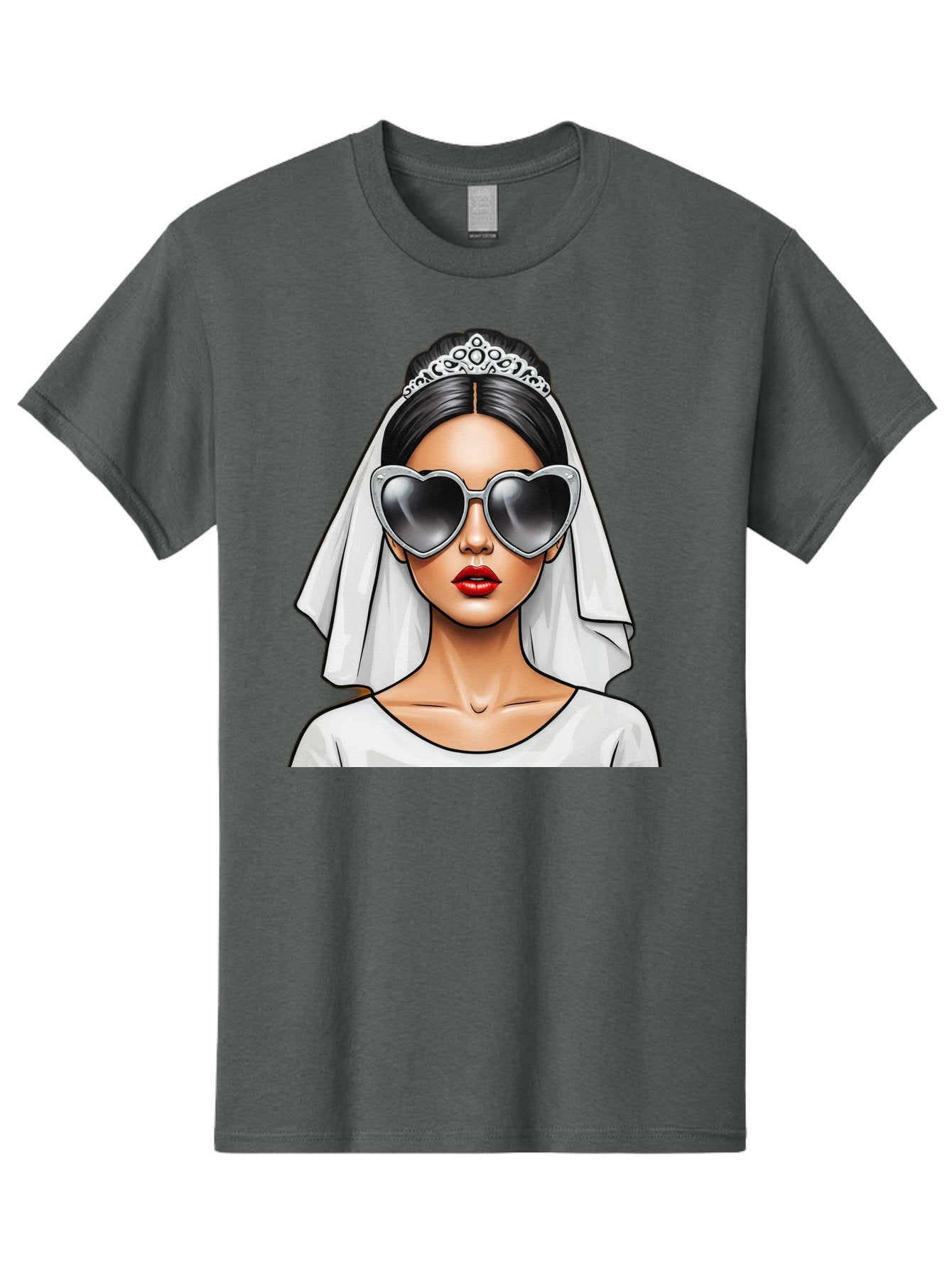 Bride-1 Men'S Graphic Tee, 100% Cotton, Comfortable Casual Summer Wear, Machine Washable, Bride Wearing Sunglasses, Heart-Shaped Shades, White Veil, Red Lips, Elegant Style, Fashionable Bride, Modern Wedding Attire, Trendy Accessories Baa218 11