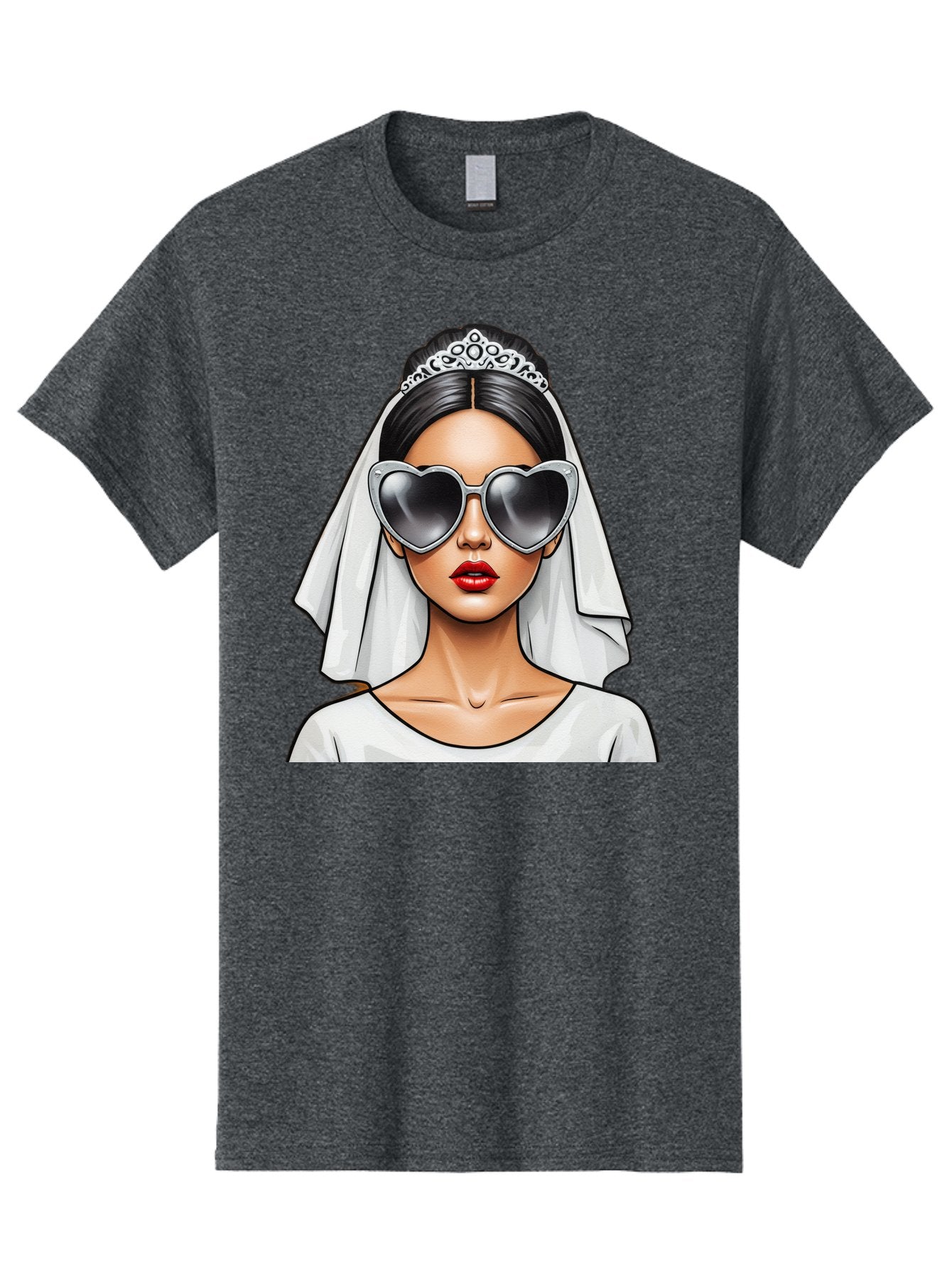 Bride-1 Men'S Graphic Tee, 100% Cotton, Comfortable Casual Summer Wear, Machine Washable, Bride Wearing Sunglasses, Heart-Shaped Shades, White Veil, Red Lips, Elegant Style, Fashionable Bride, Modern Wedding Attire, Trendy Accessories Baa218 7