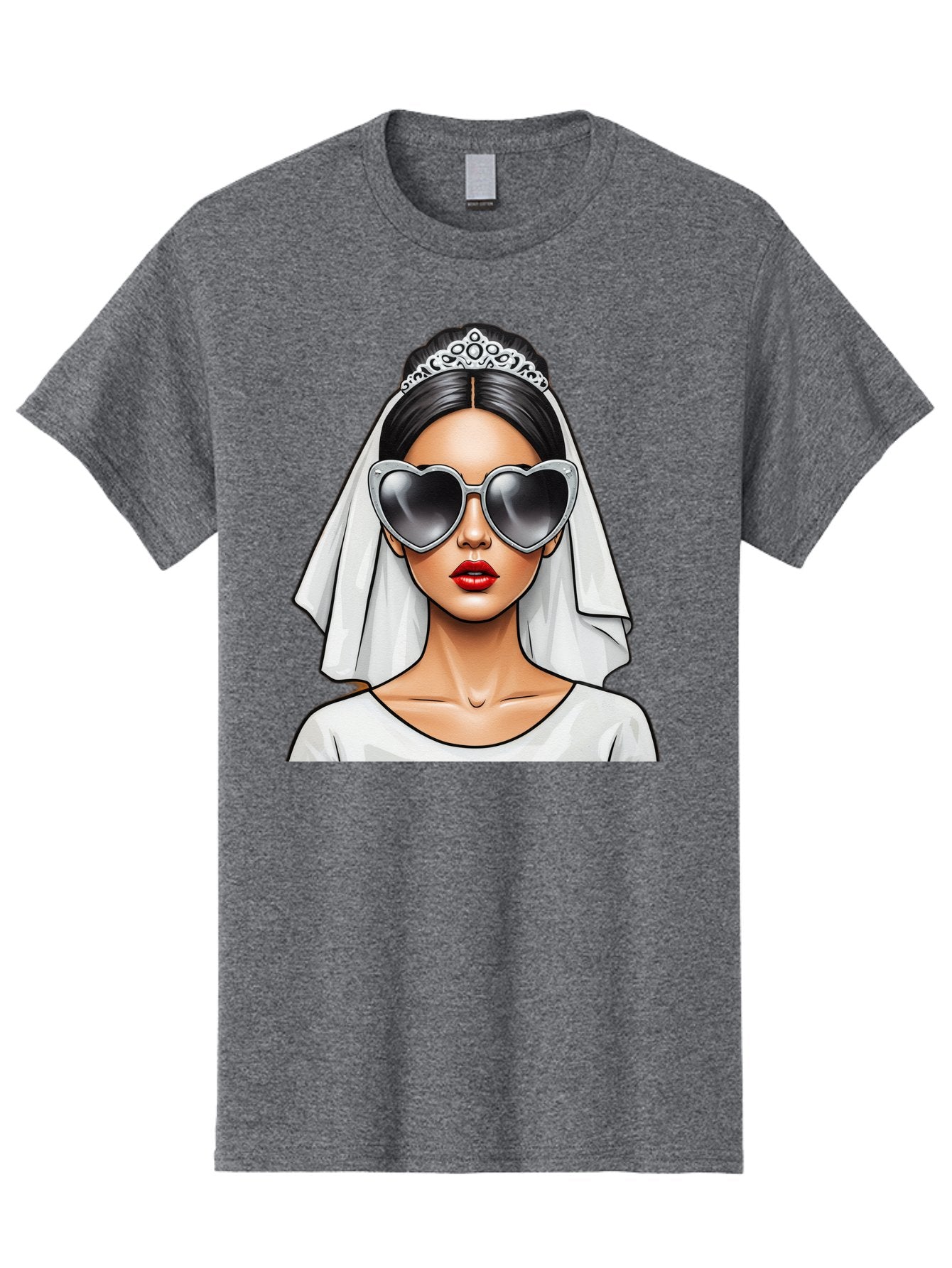 Bride-1 Men'S Graphic Tee, 100% Cotton, Comfortable Casual Summer Wear, Machine Washable, Bride Wearing Sunglasses, Heart-Shaped Shades, White Veil, Red Lips, Elegant Style, Fashionable Bride, Modern Wedding Attire, Trendy Accessories Baa218 15