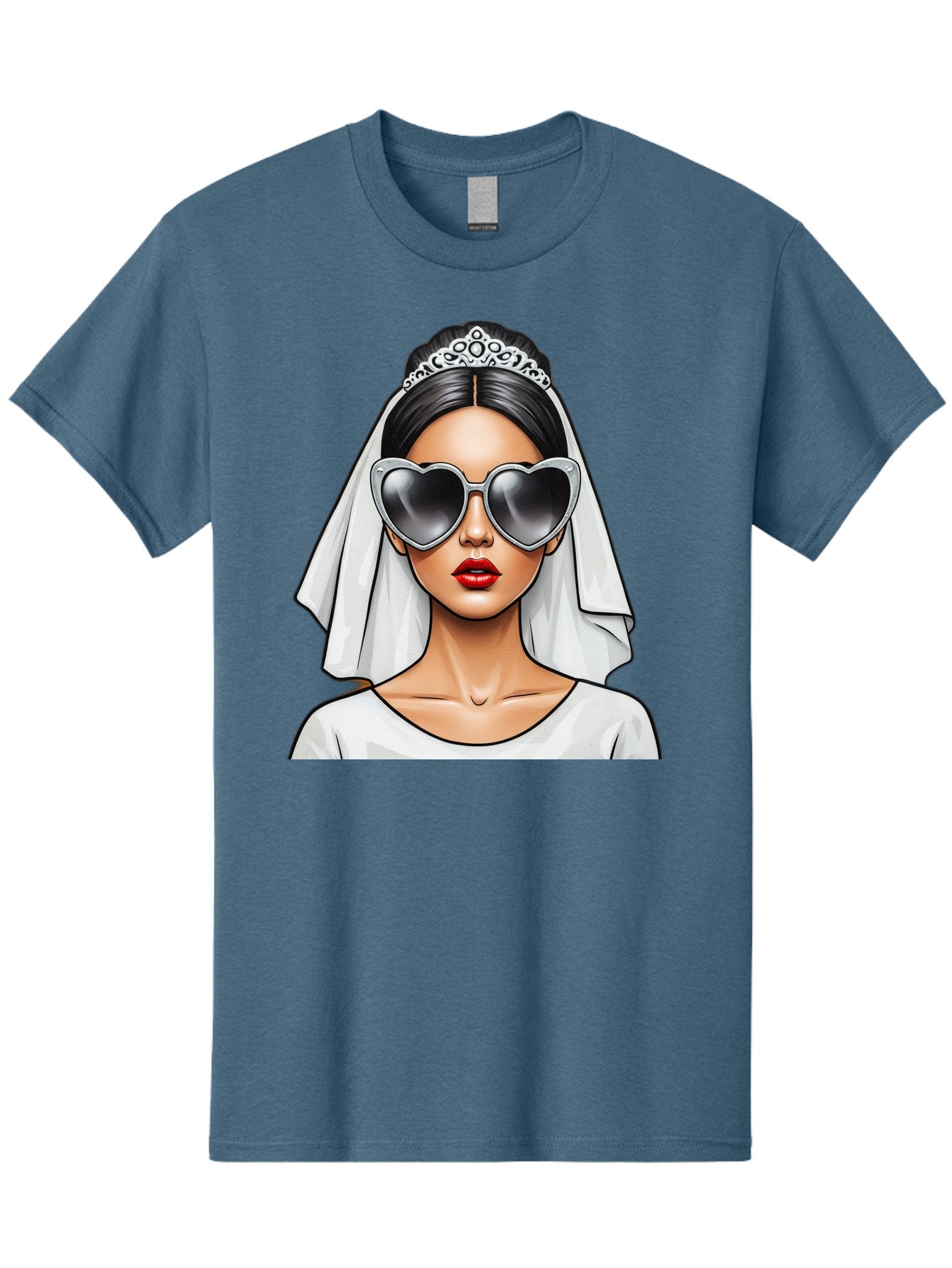Bride-1 Men'S Graphic Tee, 100% Cotton, Comfortable Casual Summer Wear, Machine Washable, Bride Wearing Sunglasses, Heart-Shaped Shades, White Veil, Red Lips, Elegant Style, Fashionable Bride, Modern Wedding Attire, Trendy Accessories Baa218 9