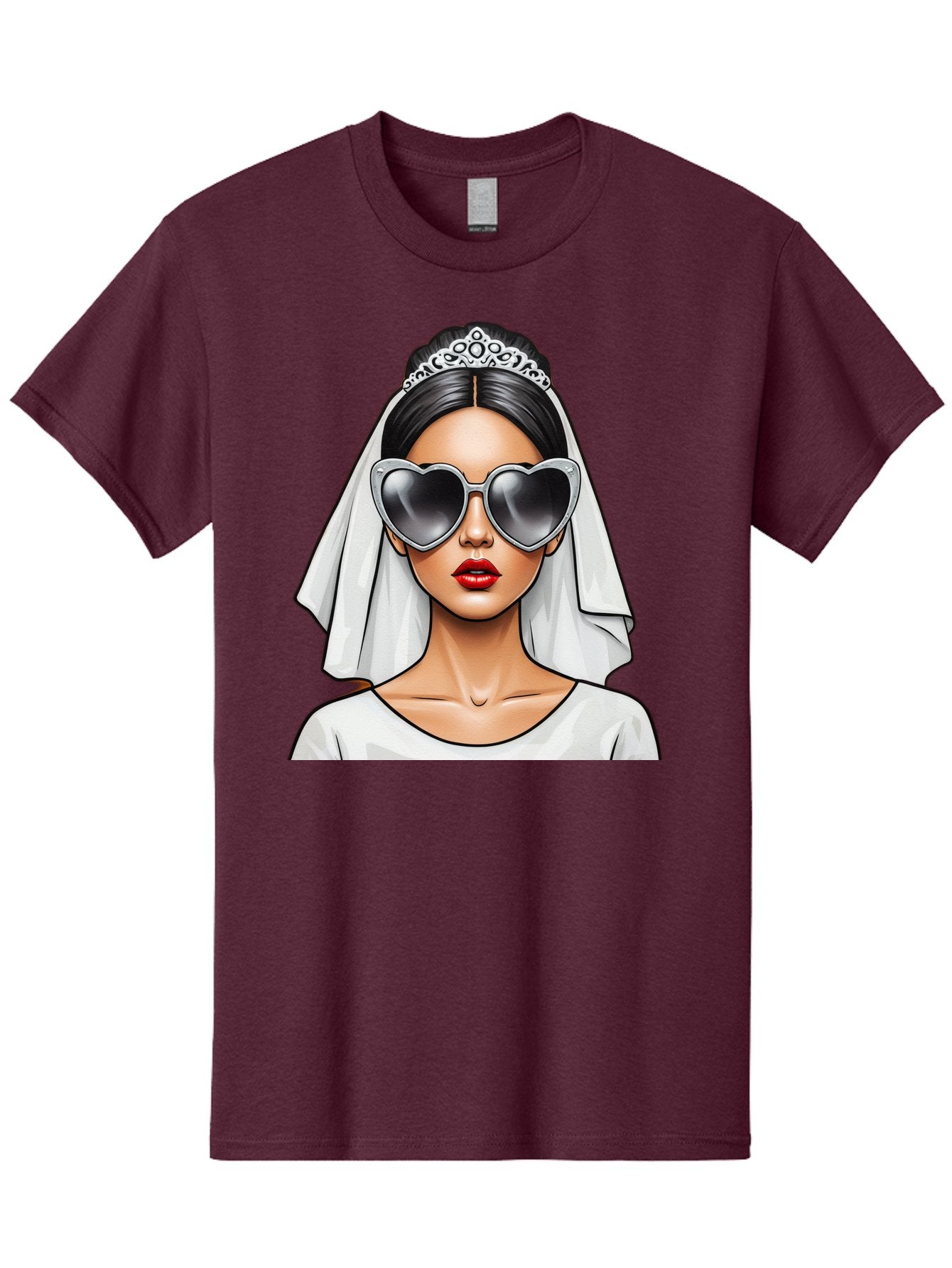 Bride-1 Men'S Graphic Tee, 100% Cotton, Comfortable Casual Summer Wear, Machine Washable, Bride Wearing Sunglasses, Heart-Shaped Shades, White Veil, Red Lips, Elegant Style, Fashionable Bride, Modern Wedding Attire, Trendy Accessories Baa218 14