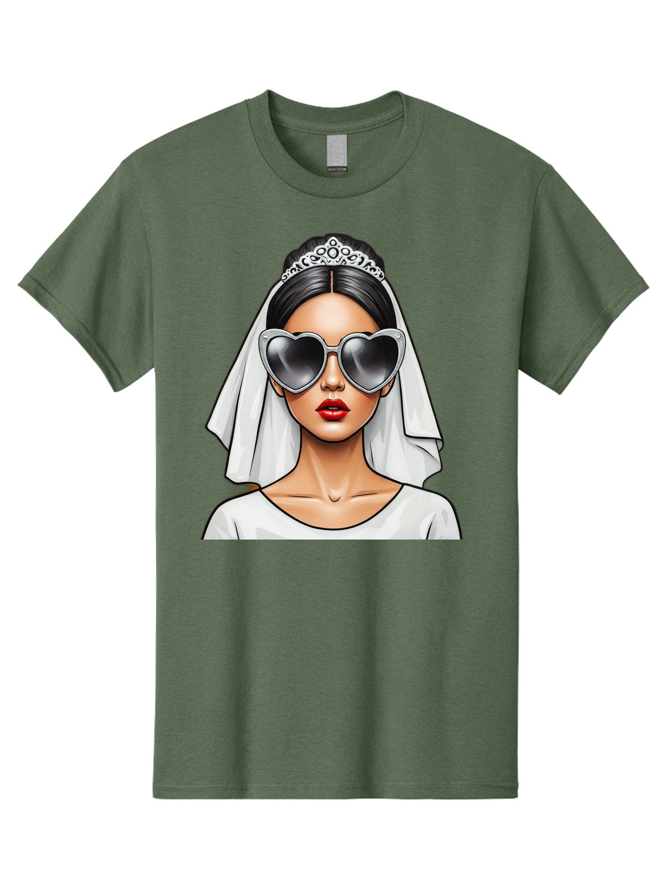 Bride-1 Men'S Graphic Tee, 100% Cotton, Comfortable Casual Summer Wear, Machine Washable, Bride Wearing Sunglasses, Heart-Shaped Shades, White Veil, Red Lips, Elegant Style, Fashionable Bride, Modern Wedding Attire, Trendy Accessories Baa218 12