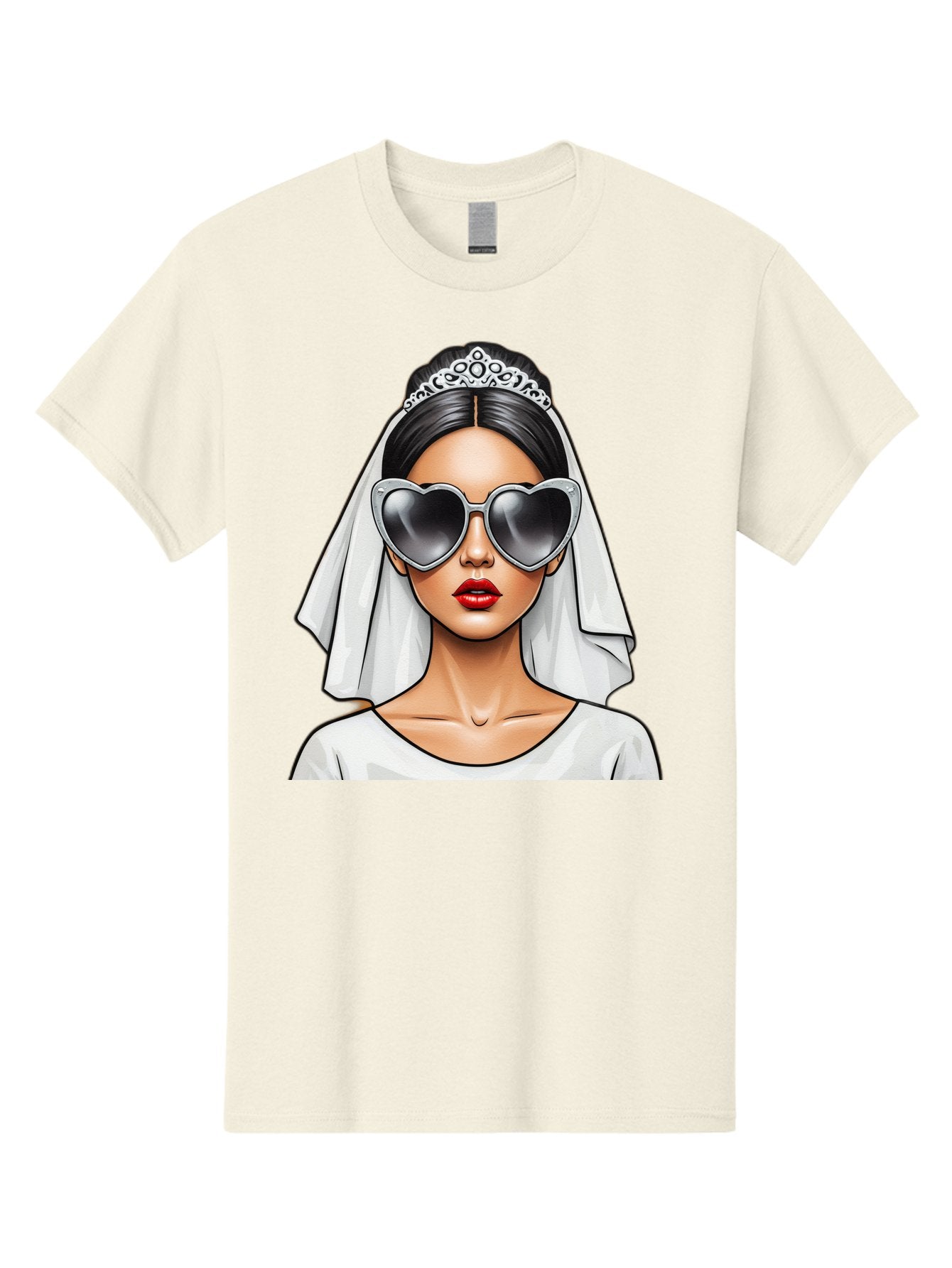 Bride-1 Men'S Graphic Tee, 100% Cotton, Comfortable Casual Summer Wear, Machine Washable, Bride Wearing Sunglasses, Heart-Shaped Shades, White Veil, Red Lips, Elegant Style, Fashionable Bride, Modern Wedding Attire, Trendy Accessories Baa218 3