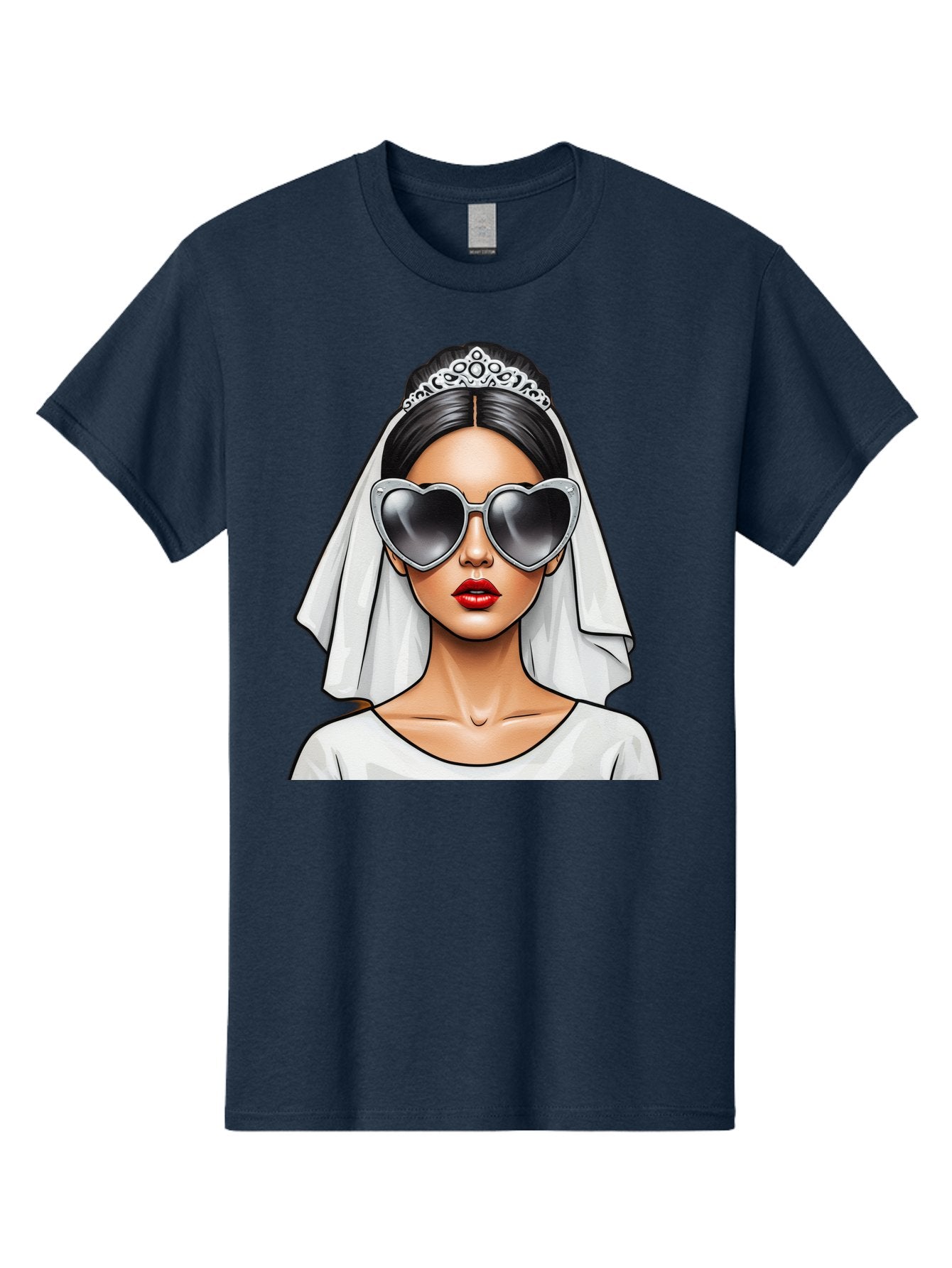 Bride-1 Men'S Graphic Tee, 100% Cotton, Comfortable Casual Summer Wear, Machine Washable, Bride Wearing Sunglasses, Heart-Shaped Shades, White Veil, Red Lips, Elegant Style, Fashionable Bride, Modern Wedding Attire, Trendy Accessories Baa218