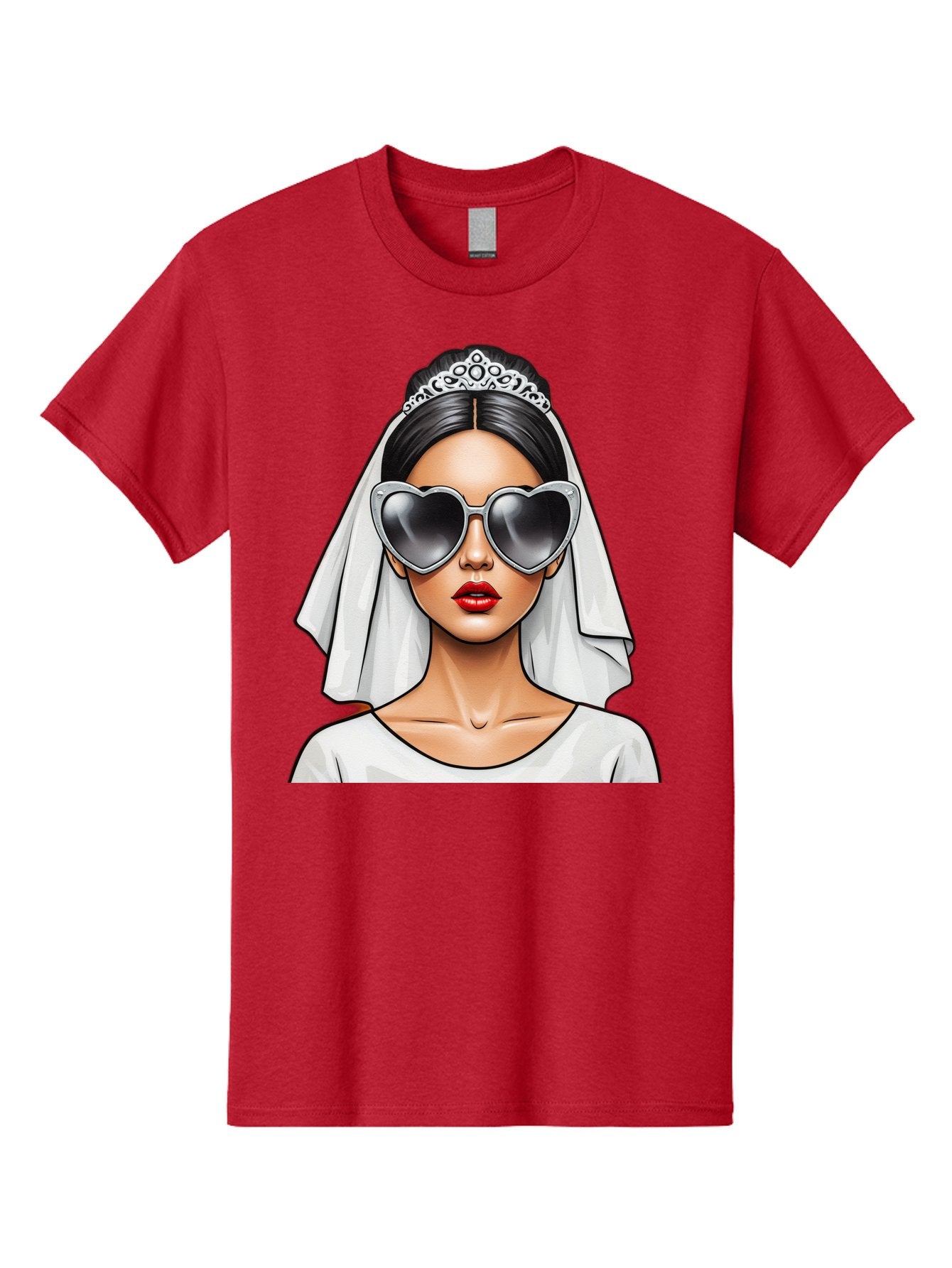 Bride-1 Men'S Graphic Tee, 100% Cotton, Comfortable Casual Summer Wear, Machine Washable, Bride Wearing Sunglasses, Heart-Shaped Shades, White Veil, Red Lips, Elegant Style, Fashionable Bride, Modern Wedding Attire, Trendy Accessories Baa218 4