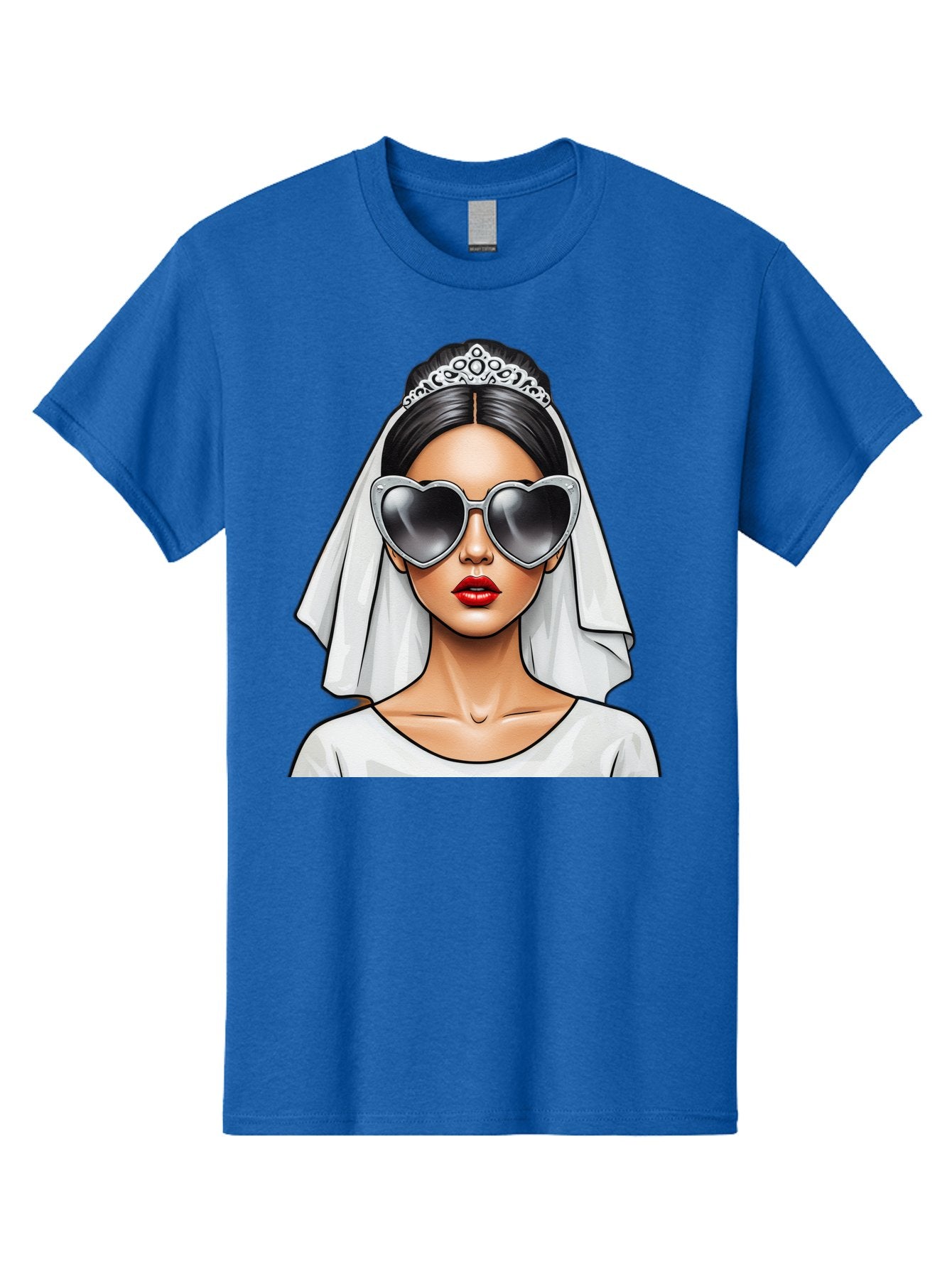 Bride-1 Men'S Graphic Tee, 100% Cotton, Comfortable Casual Summer Wear, Machine Washable, Bride Wearing Sunglasses, Heart-Shaped Shades, White Veil, Red Lips, Elegant Style, Fashionable Bride, Modern Wedding Attire, Trendy Accessories Baa218