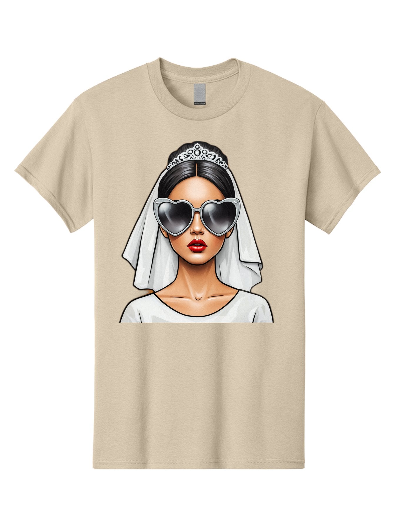 Bride-1 Men'S Graphic Tee, 100% Cotton, Comfortable Casual Summer Wear, Machine Washable, Bride Wearing Sunglasses, Heart-Shaped Shades, White Veil, Red Lips, Elegant Style, Fashionable Bride, Modern Wedding Attire, Trendy Accessories Baa218 6