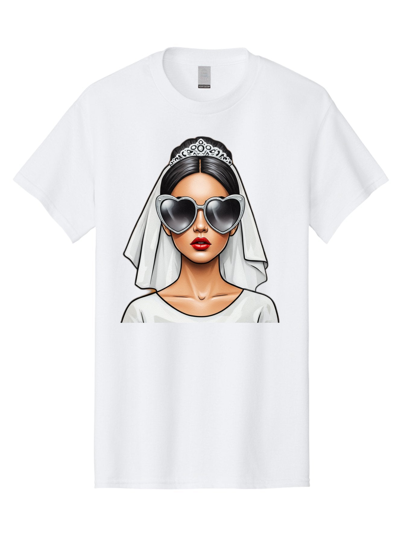 Bride-1 Men'S Graphic Tee, 100% Cotton, Comfortable Casual Summer Wear, Machine Washable, Bride Wearing Sunglasses, Heart-Shaped Shades, White Veil, Red Lips, Elegant Style, Fashionable Bride, Modern Wedding Attire, Trendy Accessories Baa218 10