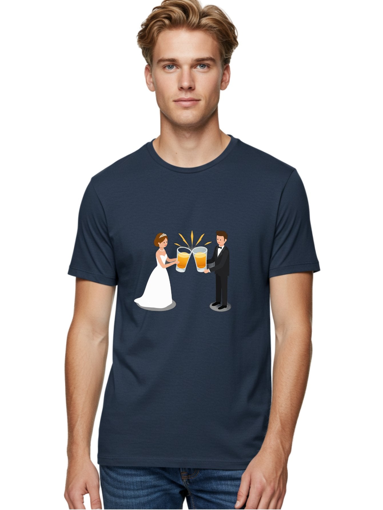 Bride-And-Groom-Cheers-1 Men'S Graphic Tee, 100% Cotton, Comfortable Casual Summer Wear, Machine Washable, Bride And Groom Toasting, Wedding Celebration, Beer Cheers, Love And Happiness, Newlyweds, Couple Goals, Marriage Bliss, Toast To Love, Baa219 27