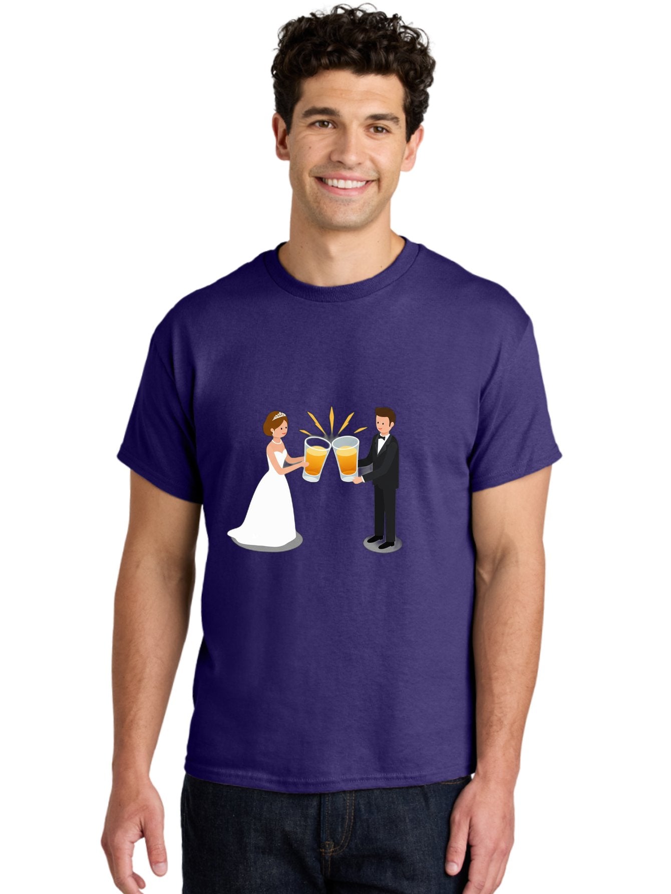 Bride-And-Groom-Cheers-1 Men'S Graphic Tee, 100% Cotton, Comfortable Casual Summer Wear, Machine Washable, Bride And Groom Toasting, Wedding Celebration, Beer Cheers, Love And Happiness, Newlyweds, Couple Goals, Marriage Bliss, Toast To Love, Baa219 23