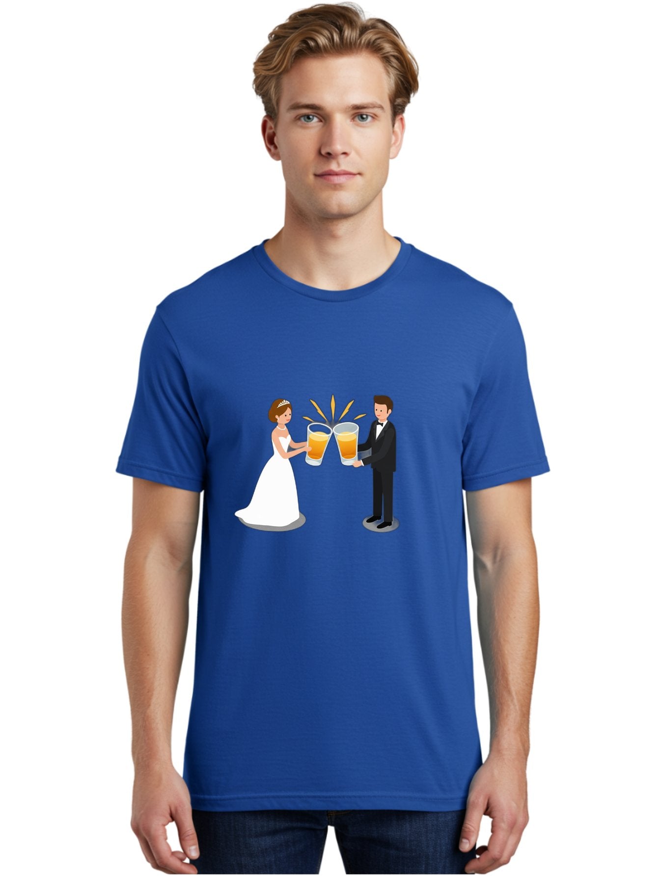 Bride-And-Groom-Cheers-1 Men'S Graphic Tee, 100% Cotton, Comfortable Casual Summer Wear, Machine Washable, Bride And Groom Toasting, Wedding Celebration, Beer Cheers, Love And Happiness, Newlyweds, Couple Goals, Marriage Bliss, Toast To Love, Baa219 28