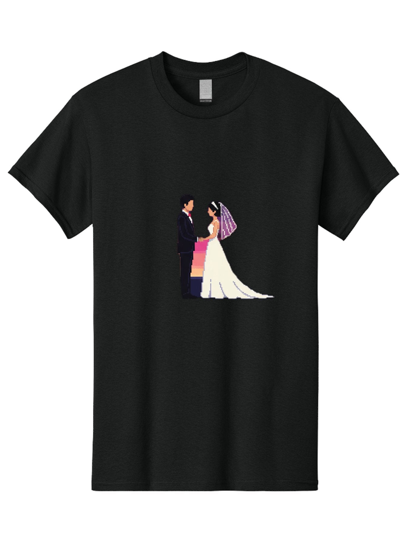 Bride-And-Groom Men'S Graphic Tee, 100% Cotton, Comfortable Casual Summer Wear, Machine Washable, Bride And Groom, Wedding Couple, Love, Romance, Happy Marriage, Newlyweds, Wedding Illustration, Cartoon Couple, Holding Hands, Wedding Dress, Baa221 15