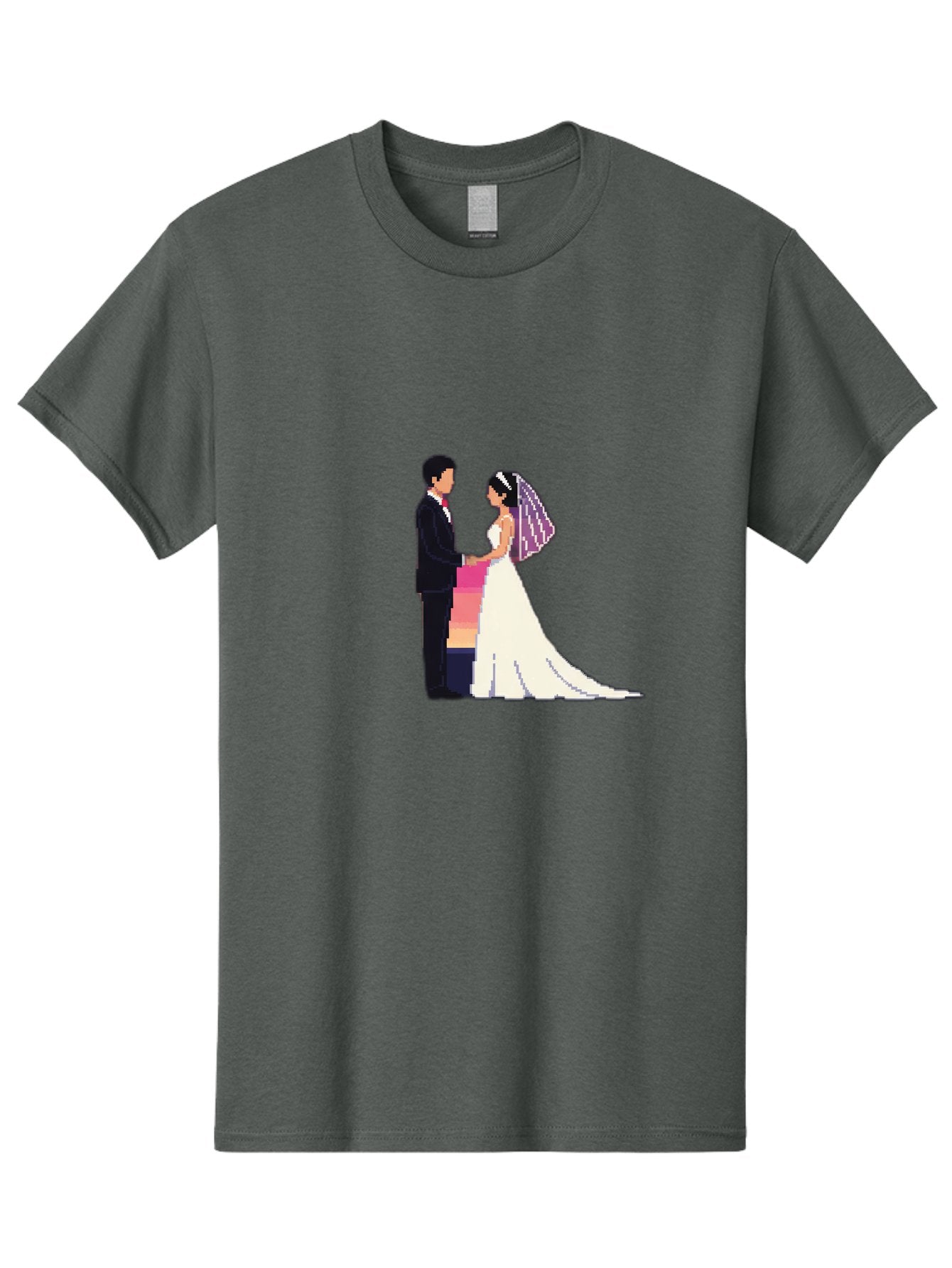 Bride-And-Groom Men'S Graphic Tee, 100% Cotton, Comfortable Casual Summer Wear, Machine Washable, Bride And Groom, Wedding Couple, Love, Romance, Happy Marriage, Newlyweds, Wedding Illustration, Cartoon Couple, Holding Hands, Wedding Dress, Baa221 10