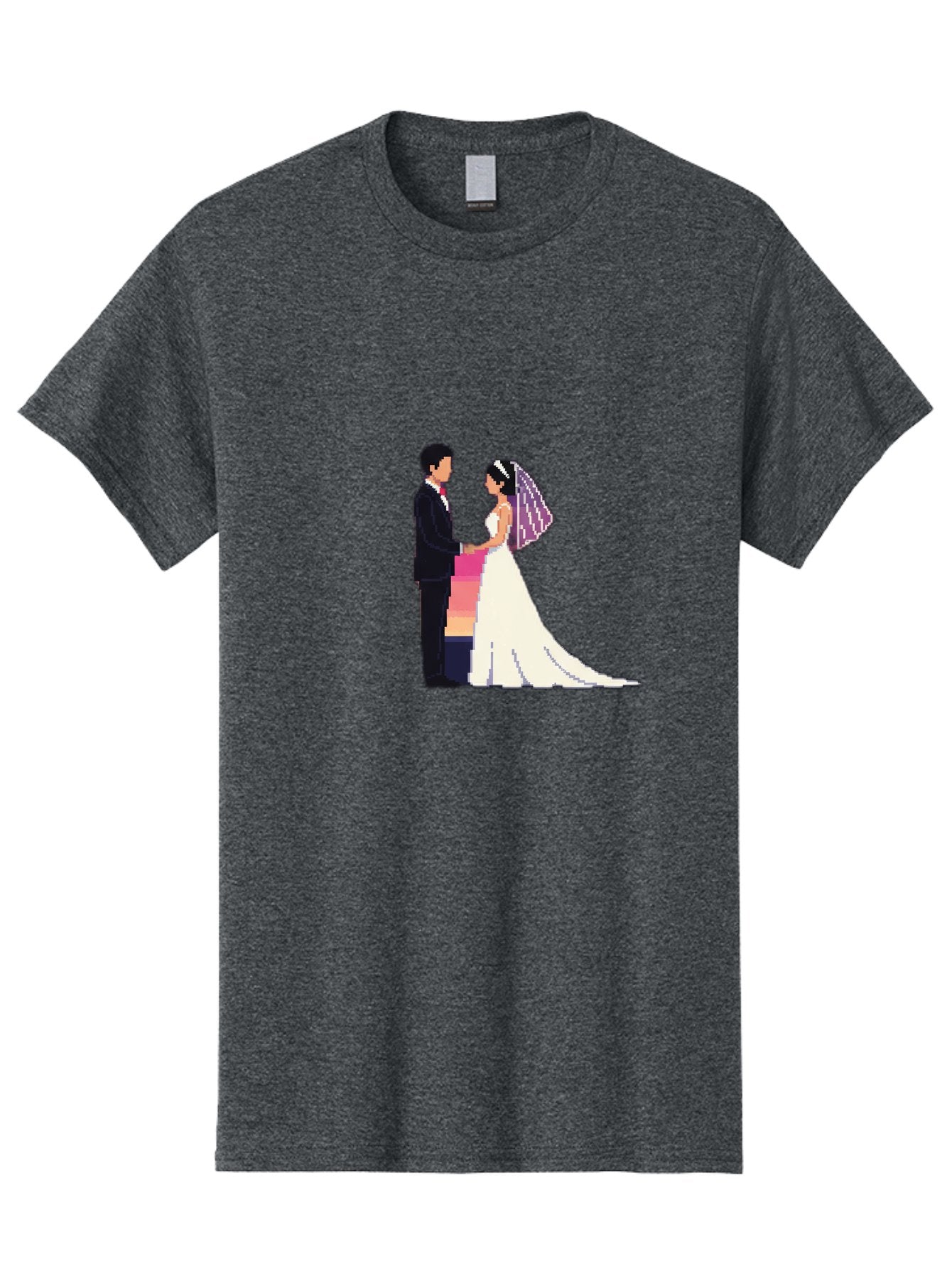 Bride-And-Groom Men'S Graphic Tee, 100% Cotton, Comfortable Casual Summer Wear, Machine Washable, Bride And Groom, Wedding Couple, Love, Romance, Happy Marriage, Newlyweds, Wedding Illustration, Cartoon Couple, Holding Hands, Wedding Dress, Baa221 4