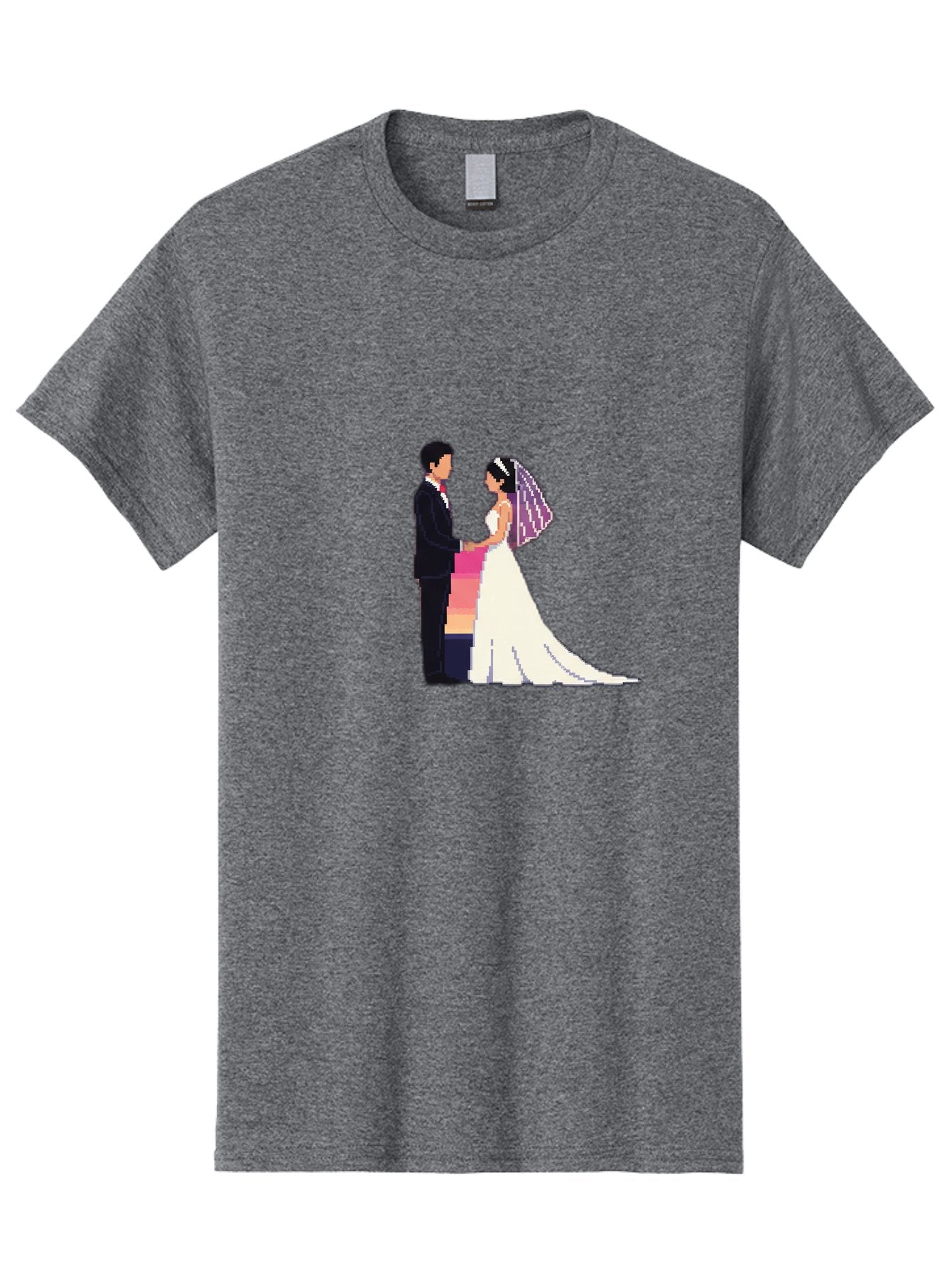 Bride-And-Groom Men'S Graphic Tee, 100% Cotton, Comfortable Casual Summer Wear, Machine Washable, Bride And Groom, Wedding Couple, Love, Romance, Happy Marriage, Newlyweds, Wedding Illustration, Cartoon Couple, Holding Hands, Wedding Dress, Baa221 6