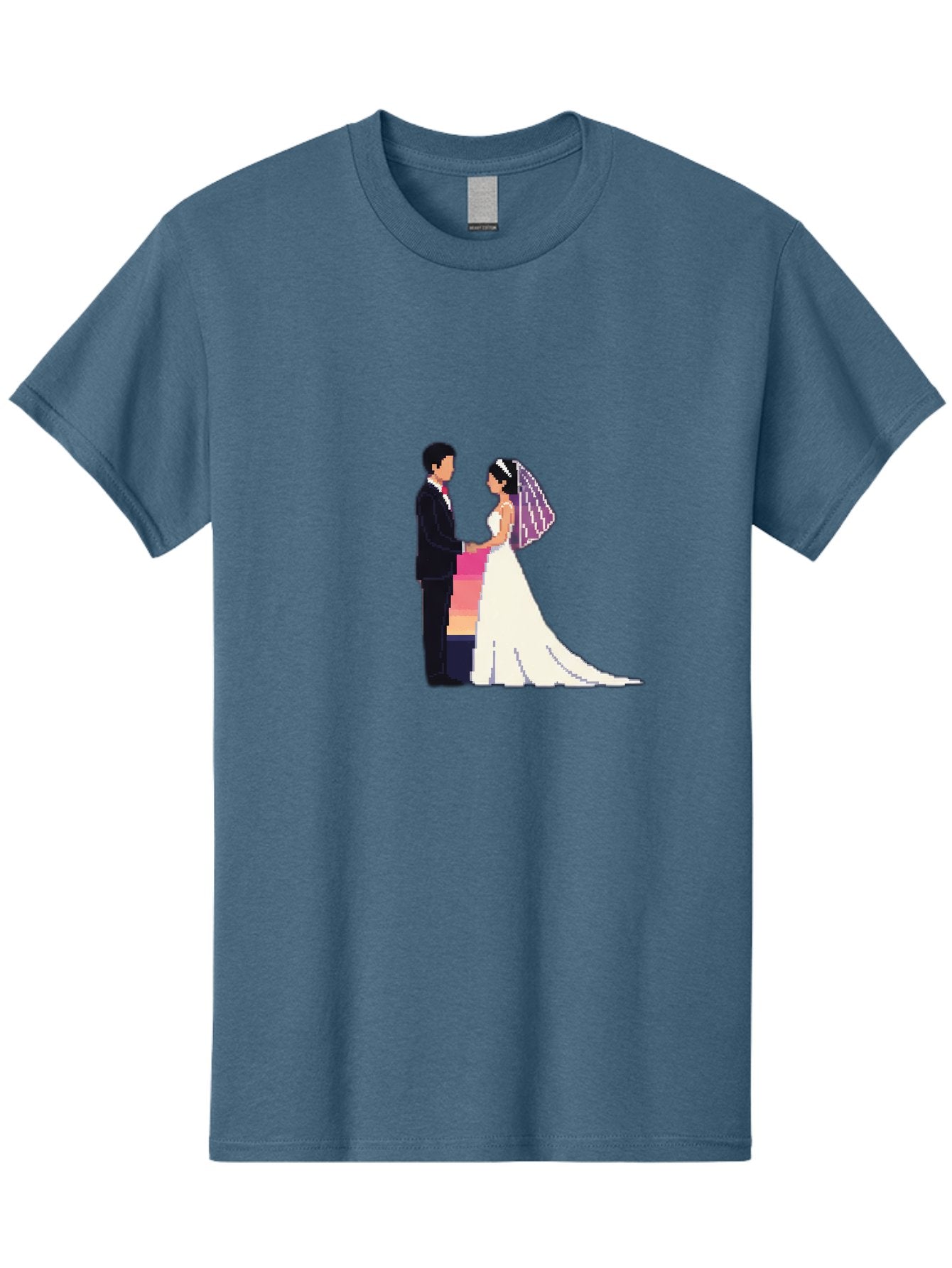 Bride-And-Groom Men'S Graphic Tee, 100% Cotton, Comfortable Casual Summer Wear, Machine Washable, Bride And Groom, Wedding Couple, Love, Romance, Happy Marriage, Newlyweds, Wedding Illustration, Cartoon Couple, Holding Hands, Wedding Dress, Baa221