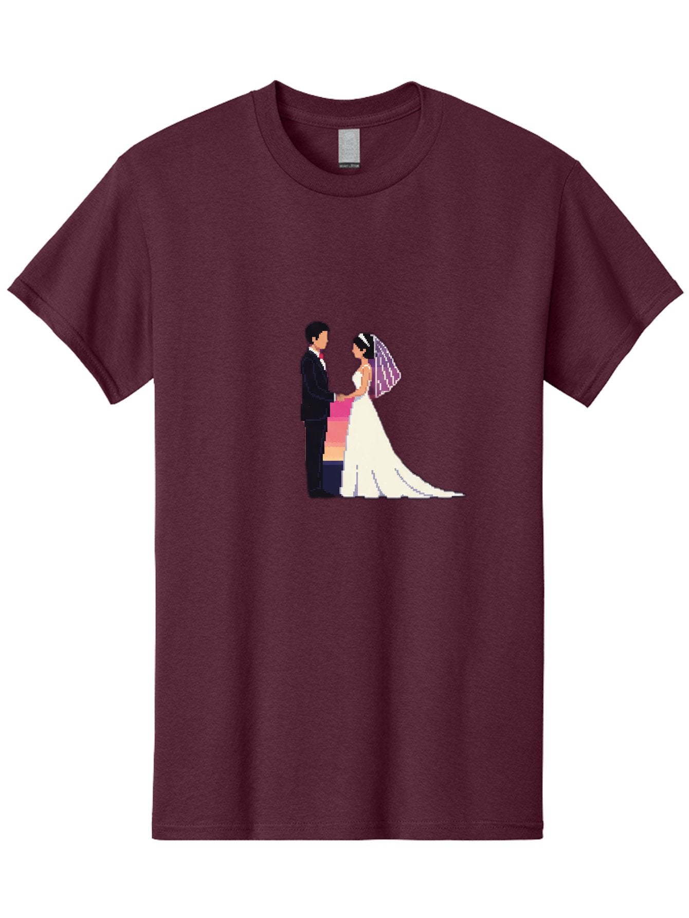 Bride-And-Groom Men'S Graphic Tee, 100% Cotton, Comfortable Casual Summer Wear, Machine Washable, Bride And Groom, Wedding Couple, Love, Romance, Happy Marriage, Newlyweds, Wedding Illustration, Cartoon Couple, Holding Hands, Wedding Dress, Baa221 12