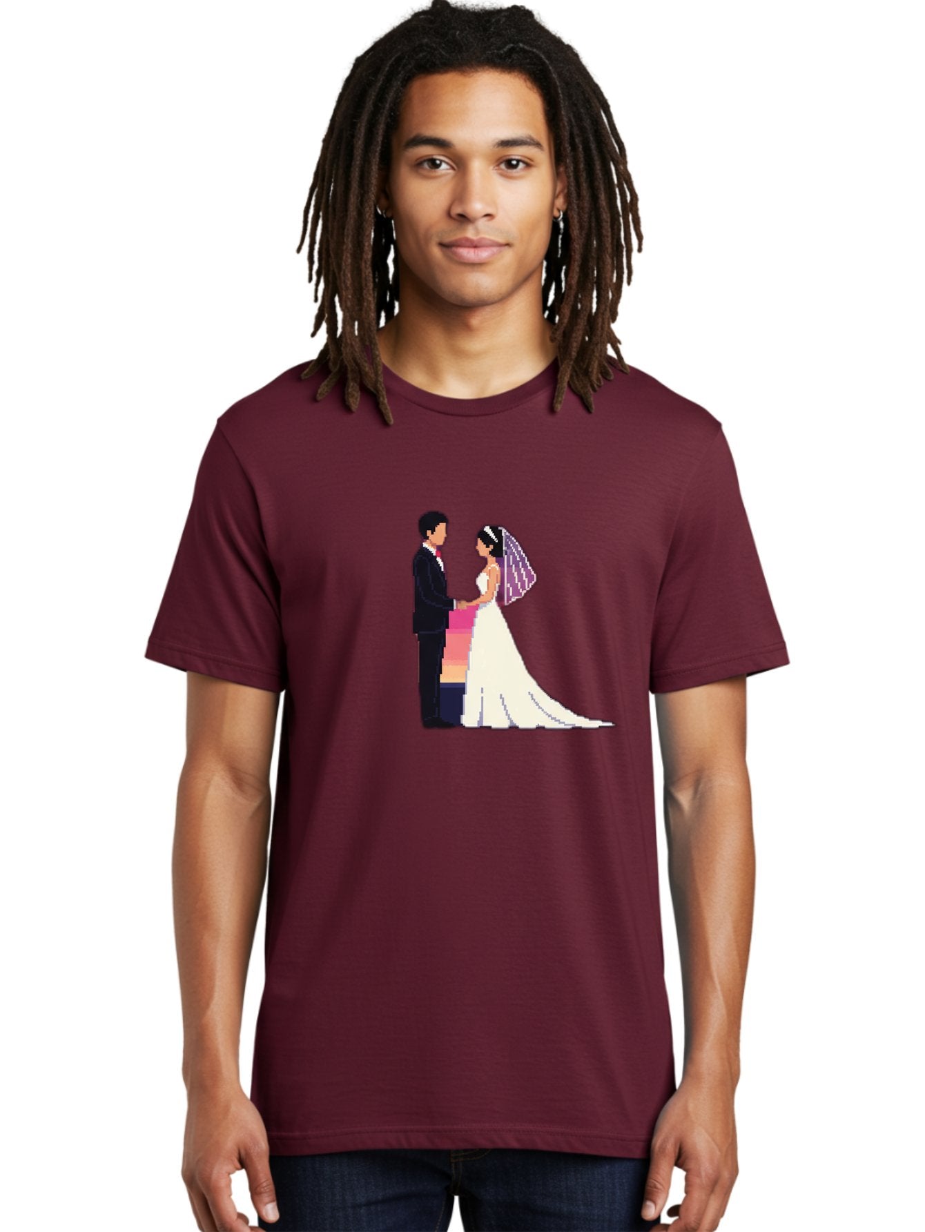 Bride-And-Groom Men'S Graphic Tee, 100% Cotton, Comfortable Casual Summer Wear, Machine Washable, Bride And Groom, Wedding Couple, Love, Romance, Happy Marriage, Newlyweds, Wedding Illustration, Cartoon Couple, Holding Hands, Wedding Dress, Baa221 28