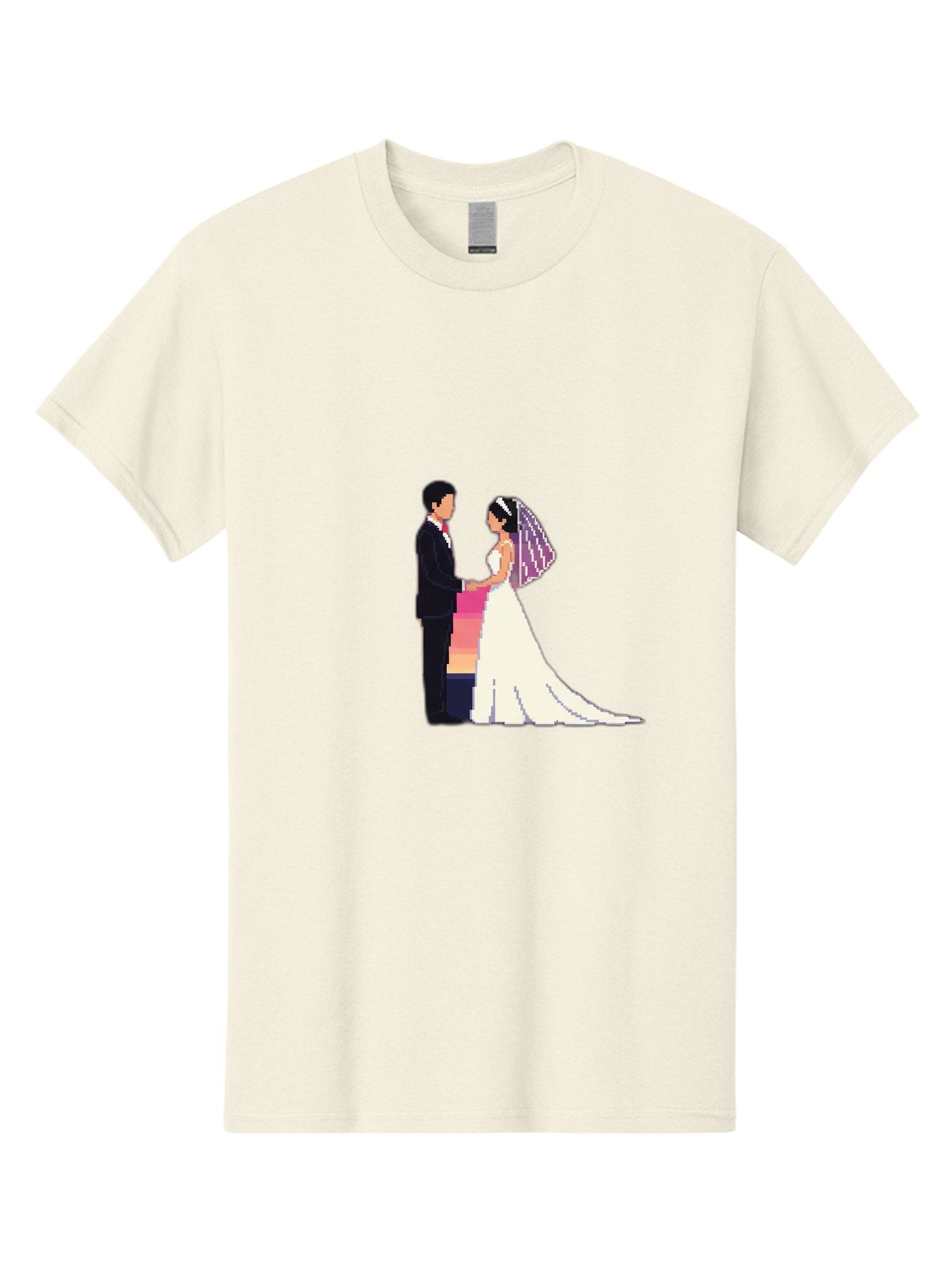 Bride-And-Groom Men'S Graphic Tee, 100% Cotton, Comfortable Casual Summer Wear, Machine Washable, Bride And Groom, Wedding Couple, Love, Romance, Happy Marriage, Newlyweds, Wedding Illustration, Cartoon Couple, Holding Hands, Wedding Dress, Baa221 3