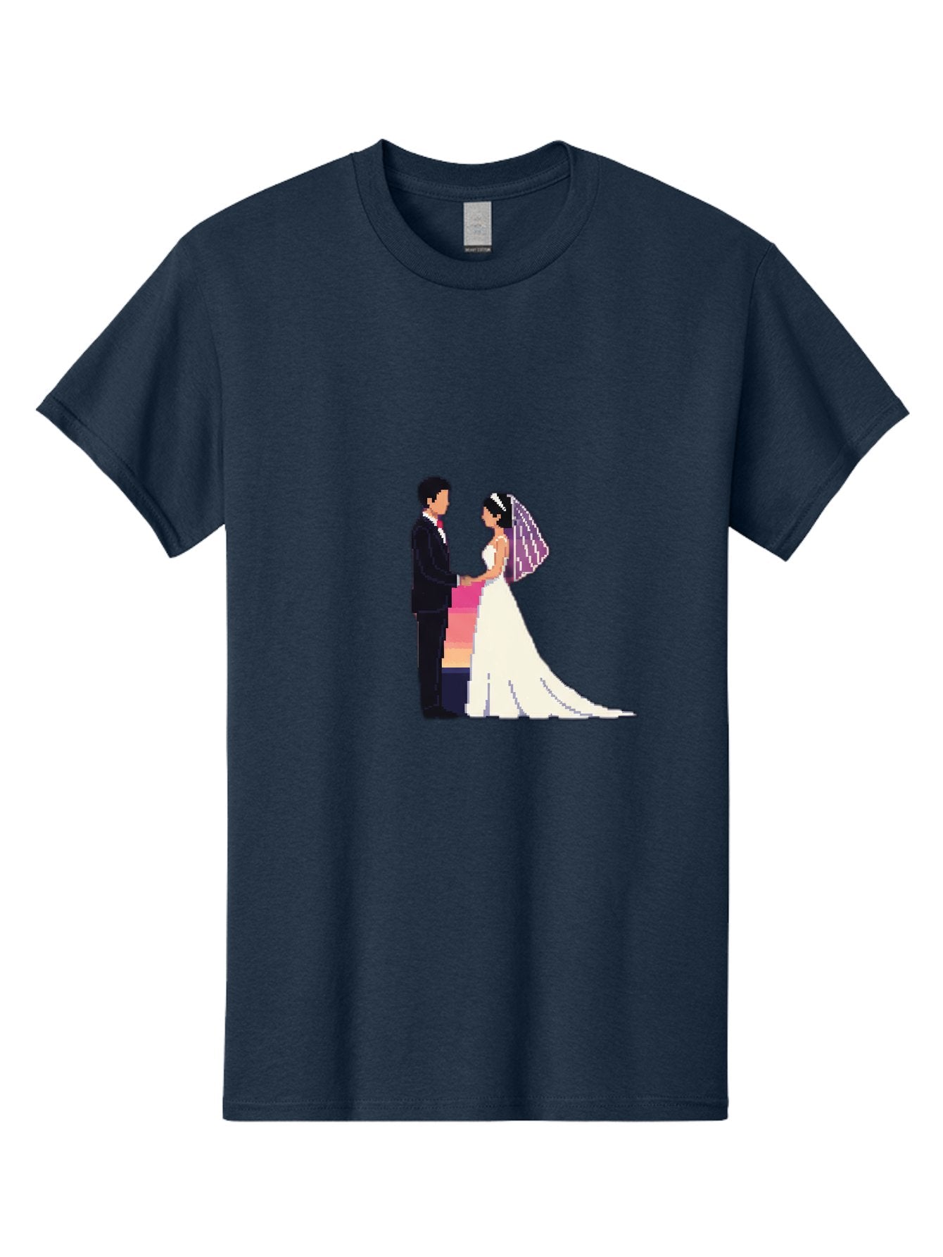 Bride-And-Groom Men'S Graphic Tee, 100% Cotton, Comfortable Casual Summer Wear, Machine Washable, Bride And Groom, Wedding Couple, Love, Romance, Happy Marriage, Newlyweds, Wedding Illustration, Cartoon Couple, Holding Hands, Wedding Dress, Baa221 5