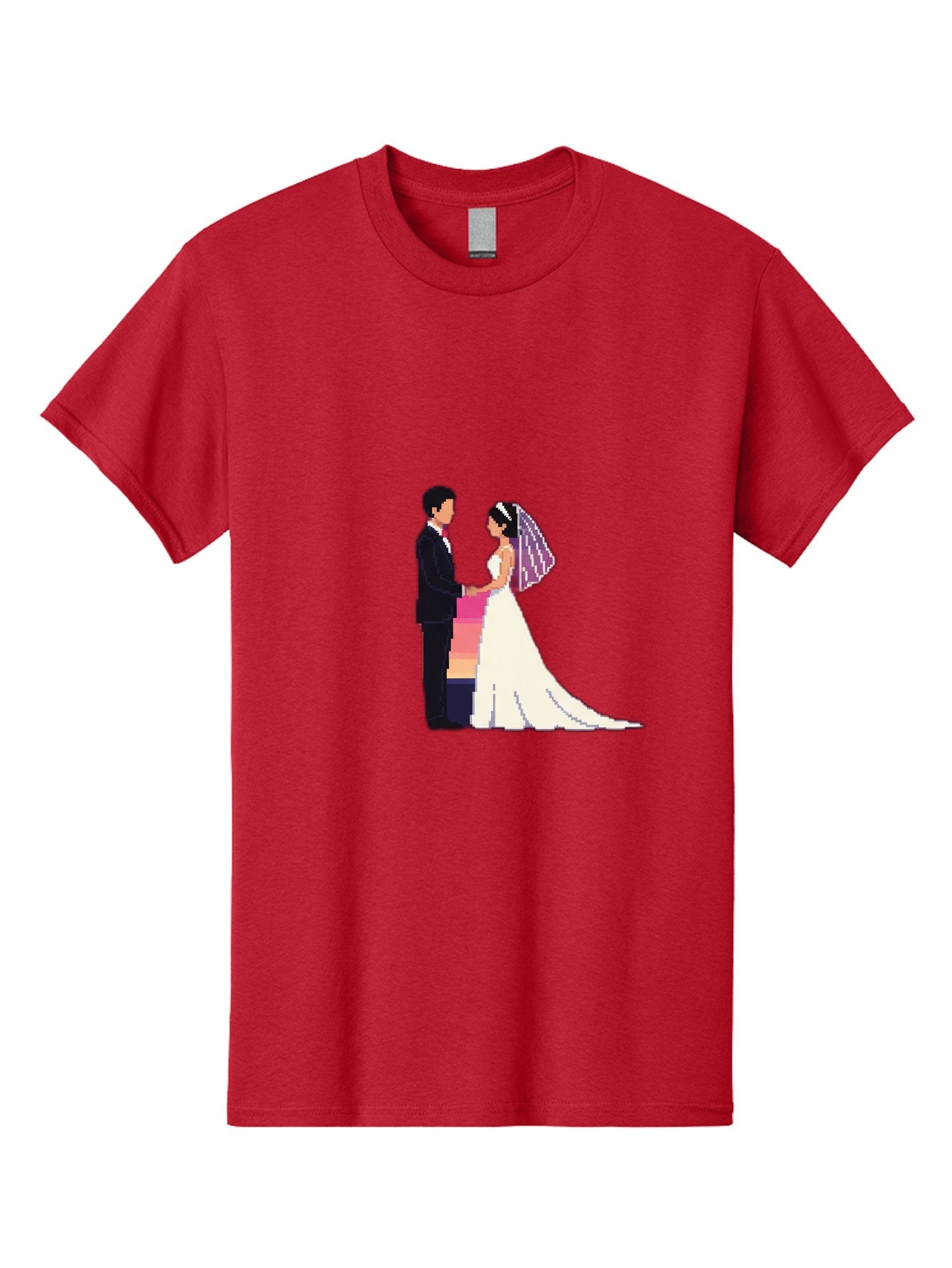 Bride-And-Groom Men'S Graphic Tee, 100% Cotton, Comfortable Casual Summer Wear, Machine Washable, Bride And Groom, Wedding Couple, Love, Romance, Happy Marriage, Newlyweds, Wedding Illustration, Cartoon Couple, Holding Hands, Wedding Dress, Baa221 8