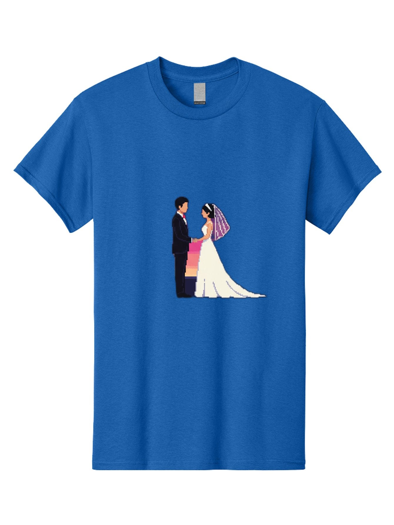 Bride-And-Groom Men'S Graphic Tee, 100% Cotton, Comfortable Casual Summer Wear, Machine Washable, Bride And Groom, Wedding Couple, Love, Romance, Happy Marriage, Newlyweds, Wedding Illustration, Cartoon Couple, Holding Hands, Wedding Dress, Baa221 11