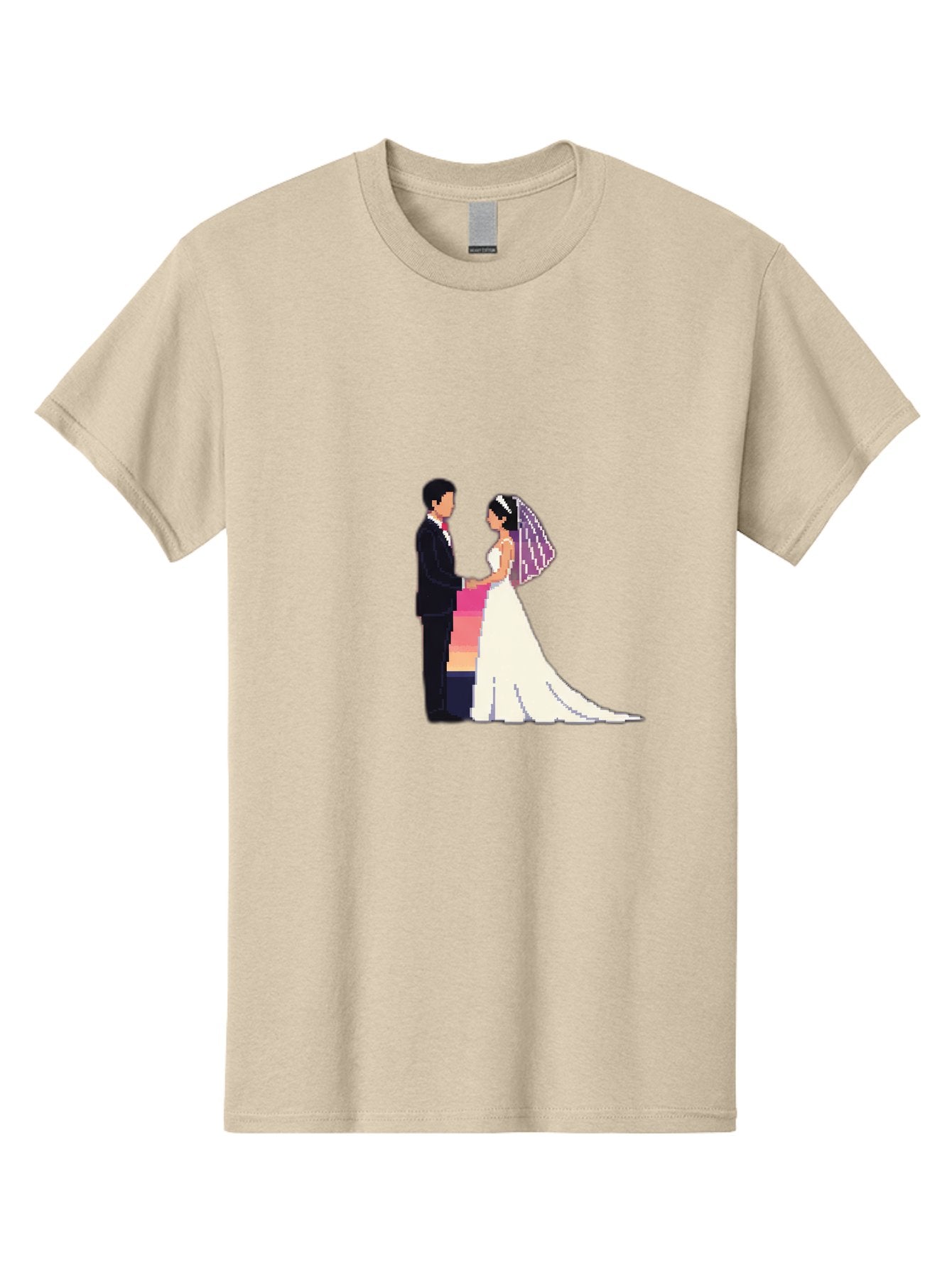 Bride-And-Groom Men'S Graphic Tee, 100% Cotton, Comfortable Casual Summer Wear, Machine Washable, Bride And Groom, Wedding Couple, Love, Romance, Happy Marriage, Newlyweds, Wedding Illustration, Cartoon Couple, Holding Hands, Wedding Dress, Baa221 9
