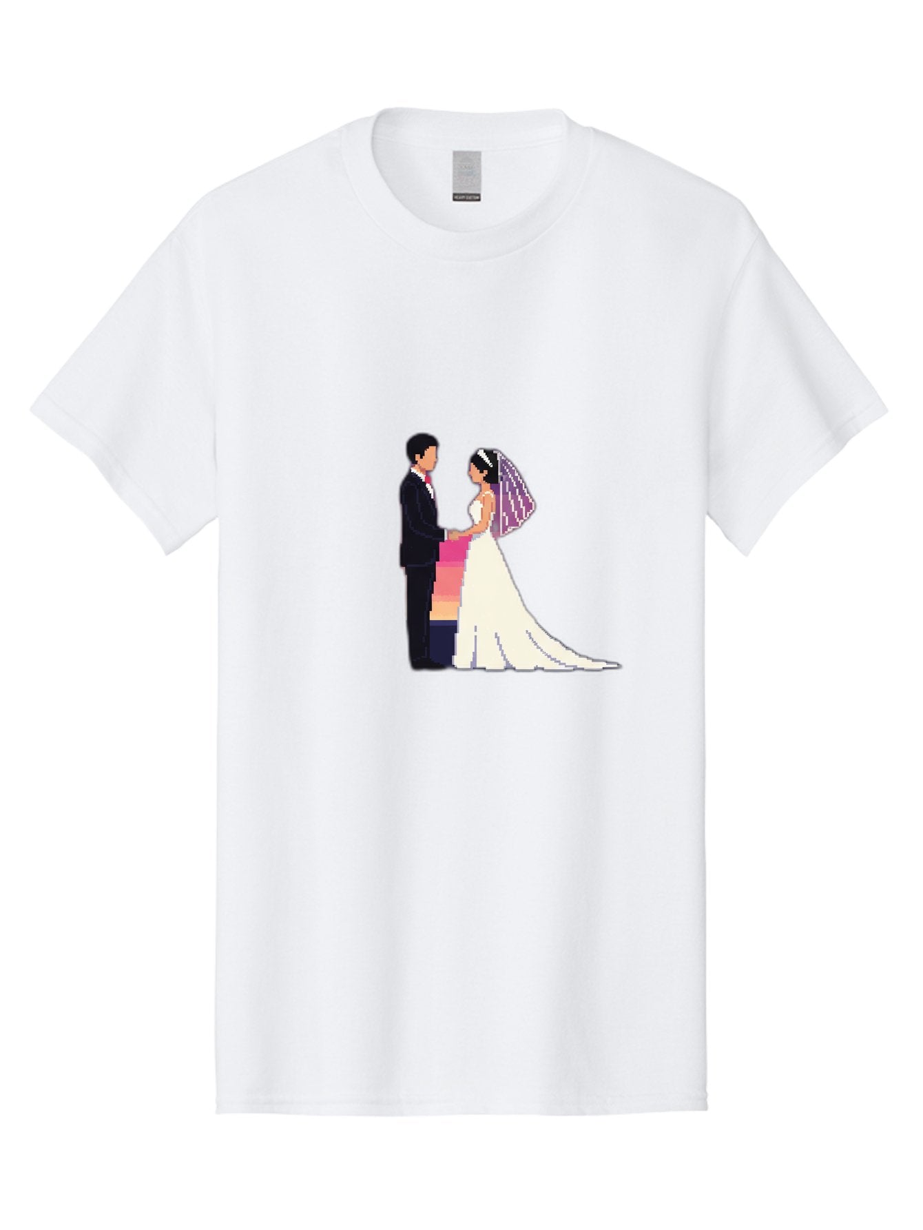 Bride-And-Groom Men'S Graphic Tee, 100% Cotton, Comfortable Casual Summer Wear, Machine Washable, Bride And Groom, Wedding Couple, Love, Romance, Happy Marriage, Newlyweds, Wedding Illustration, Cartoon Couple, Holding Hands, Wedding Dress, Baa221 13