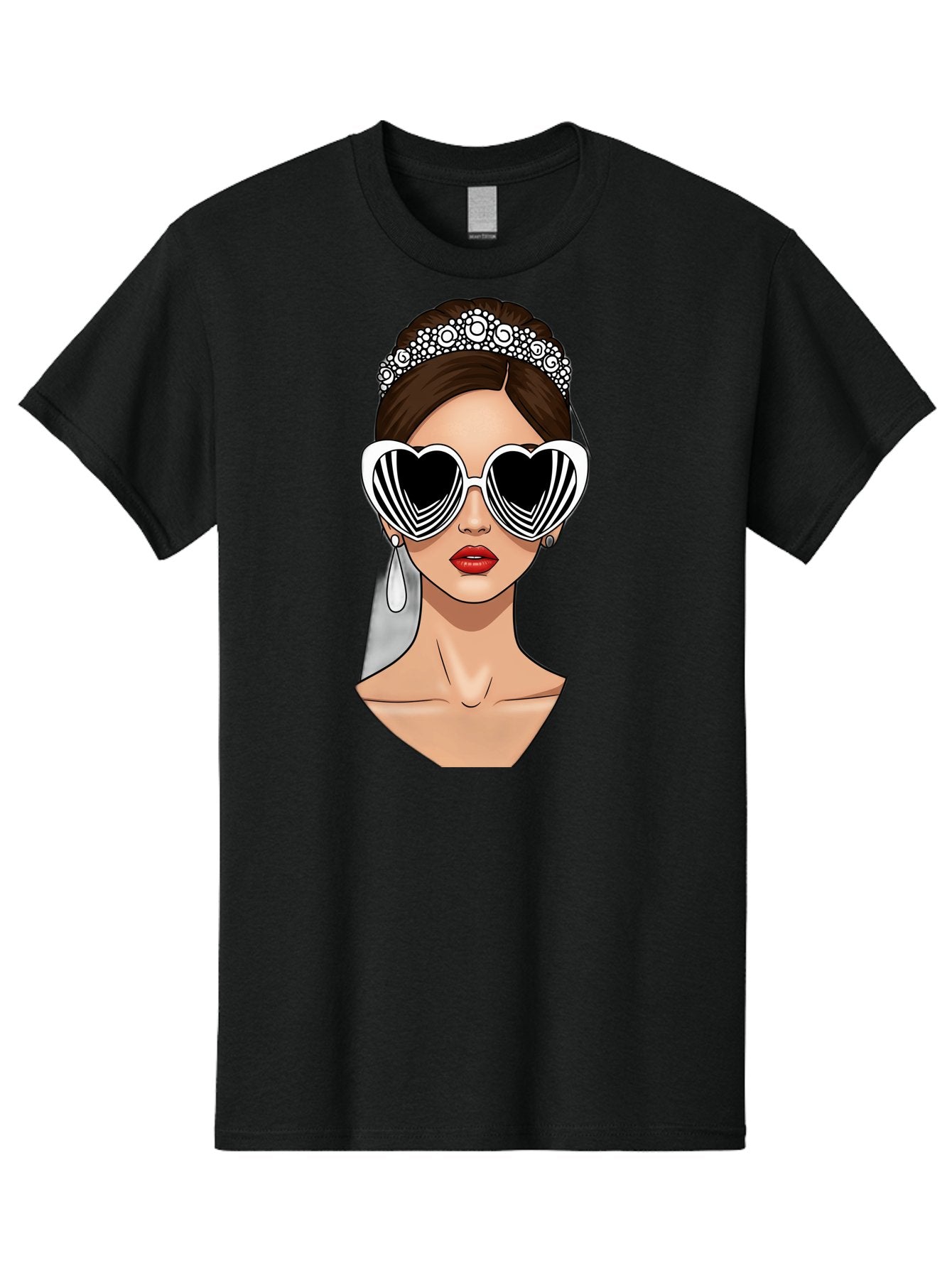 Bride-Fashion-1 Men'S Graphic Tee, 100% Cotton, Comfortable Casual Summer Wear, Machine Washable, Illustration Of Bride, Heart-Shaped Sunglasses, Red Lips, Fashionable Accessories, Wedding Accessories, Wedding Jewelry, Glamorous Style, Baa222 14