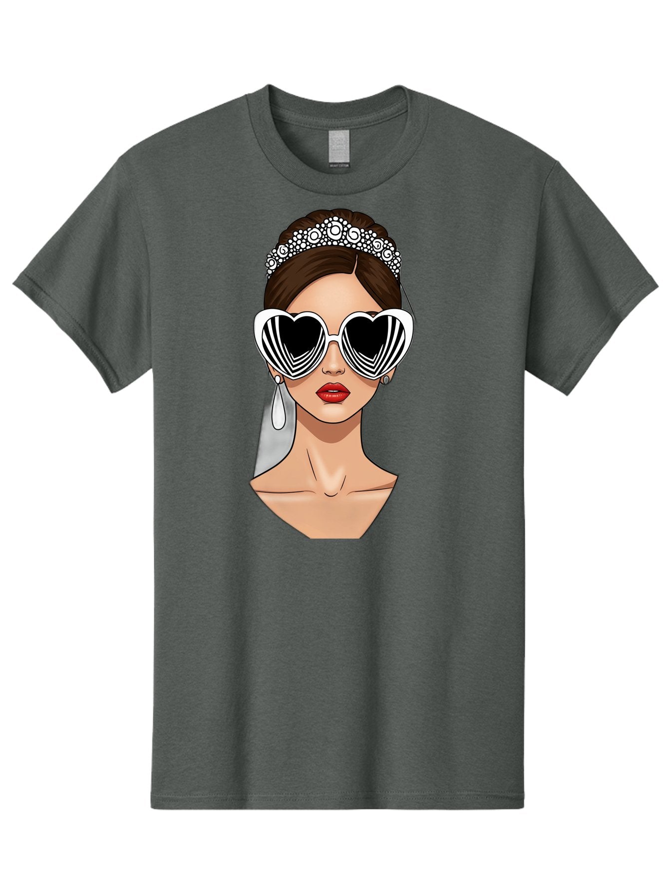 Bride-Fashion-1 Men'S Graphic Tee, 100% Cotton, Comfortable Casual Summer Wear, Machine Washable, Illustration Of Bride, Heart-Shaped Sunglasses, Red Lips, Fashionable Accessories, Wedding Accessories, Wedding Jewelry, Glamorous Style, Baa222 3