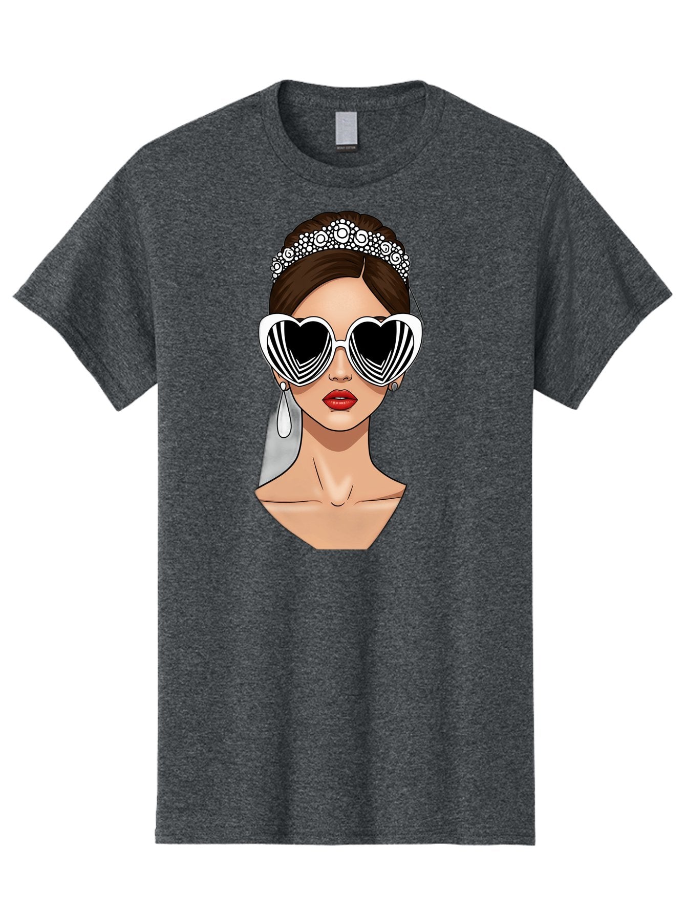 Bride-Fashion-1 Men'S Graphic Tee, 100% Cotton, Comfortable Casual Summer Wear, Machine Washable, Illustration Of Bride, Heart-Shaped Sunglasses, Red Lips, Fashionable Accessories, Wedding Accessories, Wedding Jewelry, Glamorous Style, Baa222 10