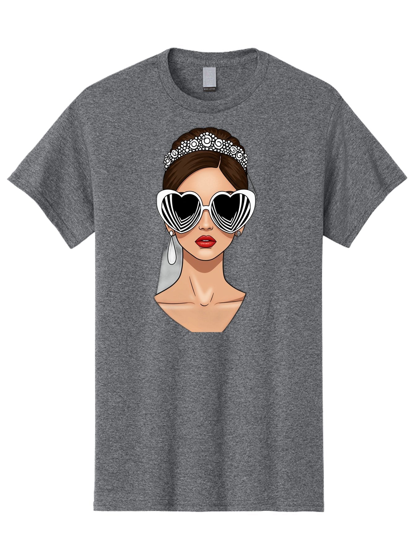 Bride-Fashion-1 Men'S Graphic Tee, 100% Cotton, Comfortable Casual Summer Wear, Machine Washable, Illustration Of Bride, Heart-Shaped Sunglasses, Red Lips, Fashionable Accessories, Wedding Accessories, Wedding Jewelry, Glamorous Style, Baa222